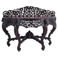 Antigua Mesa Consola Demilune Tallada Anglo-India
