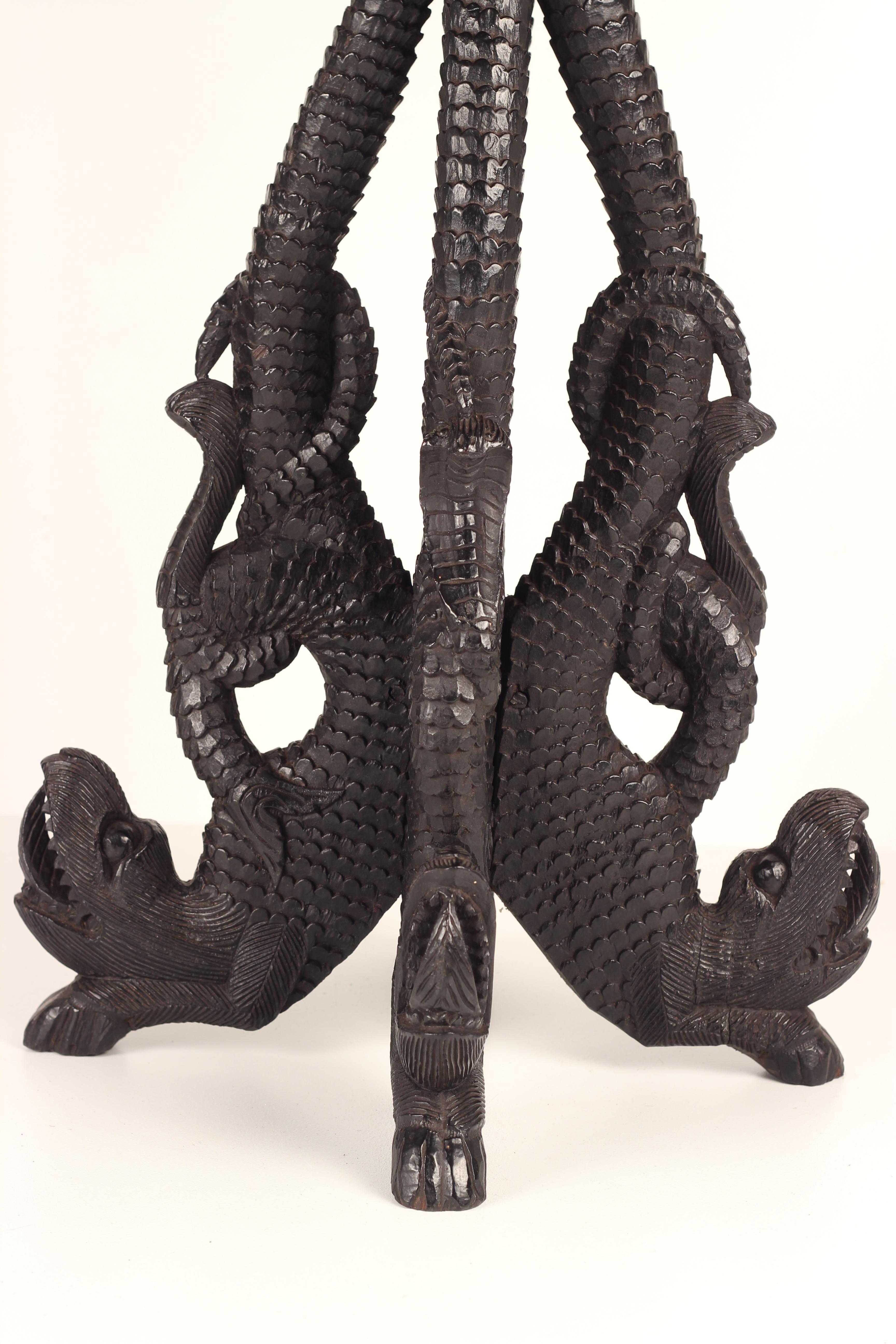 Hand-Carved Boho Chic Style Anglo-Indian Carved Dragons Rosewood Centre Table, 19th Century For Sale