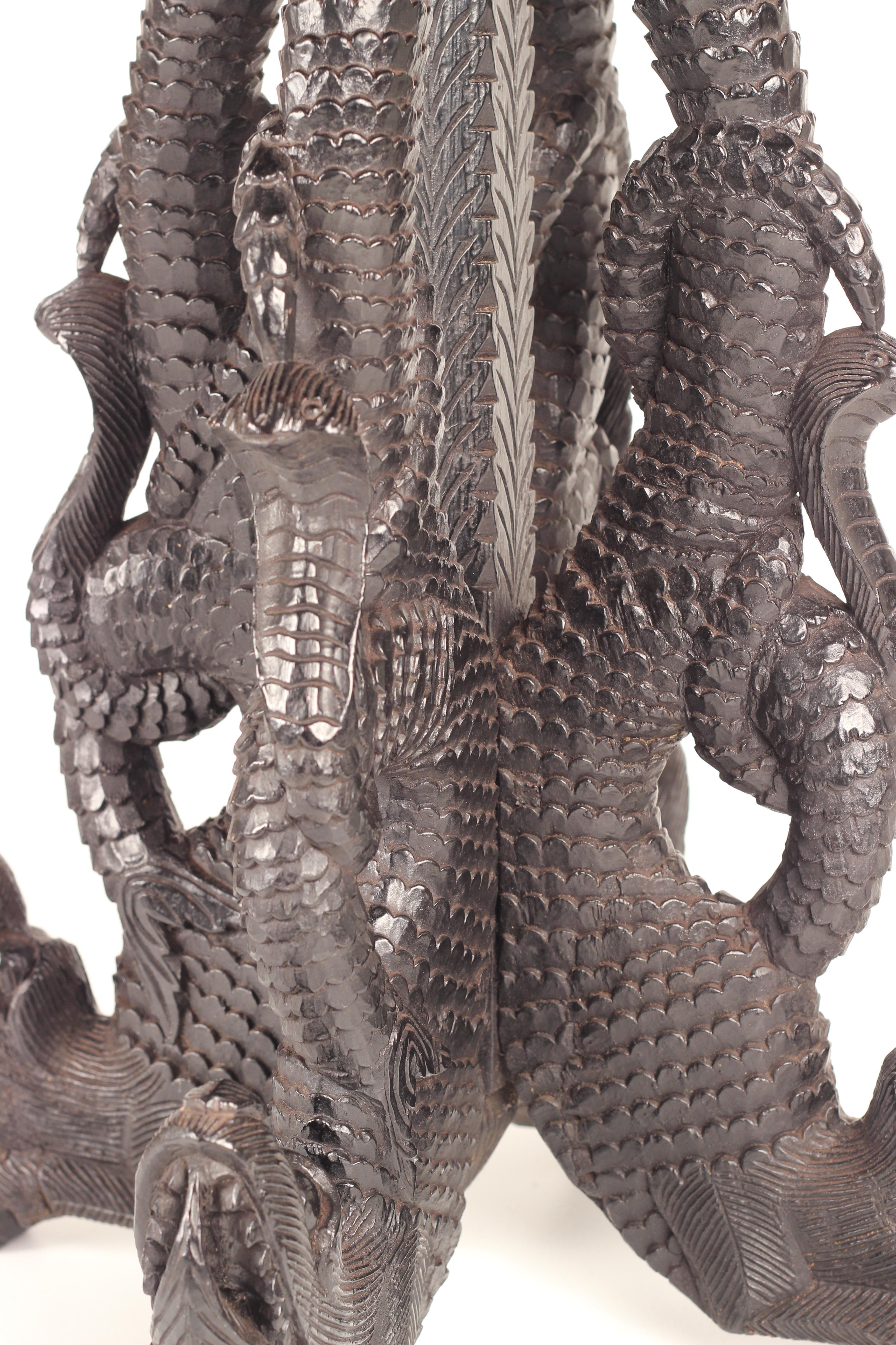 Boho Chic Style Anglo-Indian Carved Dragons Rosewood Centre Table, 19th Century For Sale 2