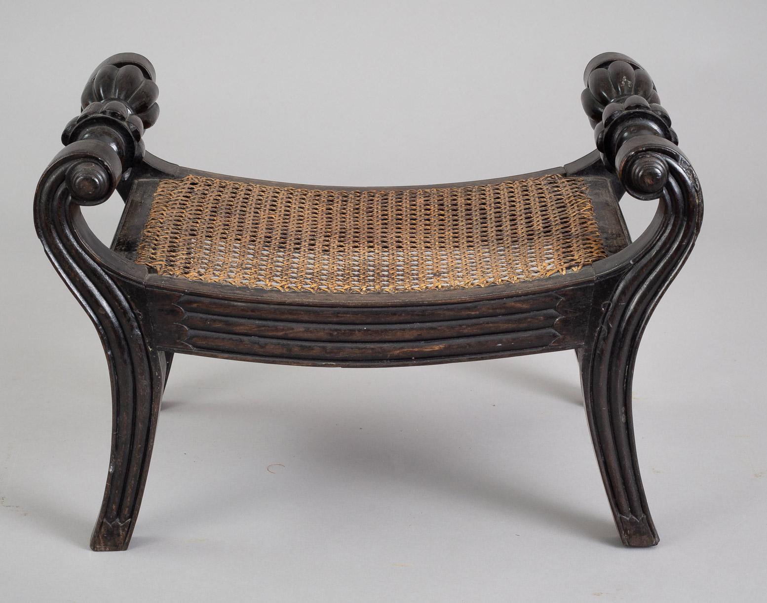 Early 19th Century Antique Anglo-Indian Carved Ebony Footstool For Sale