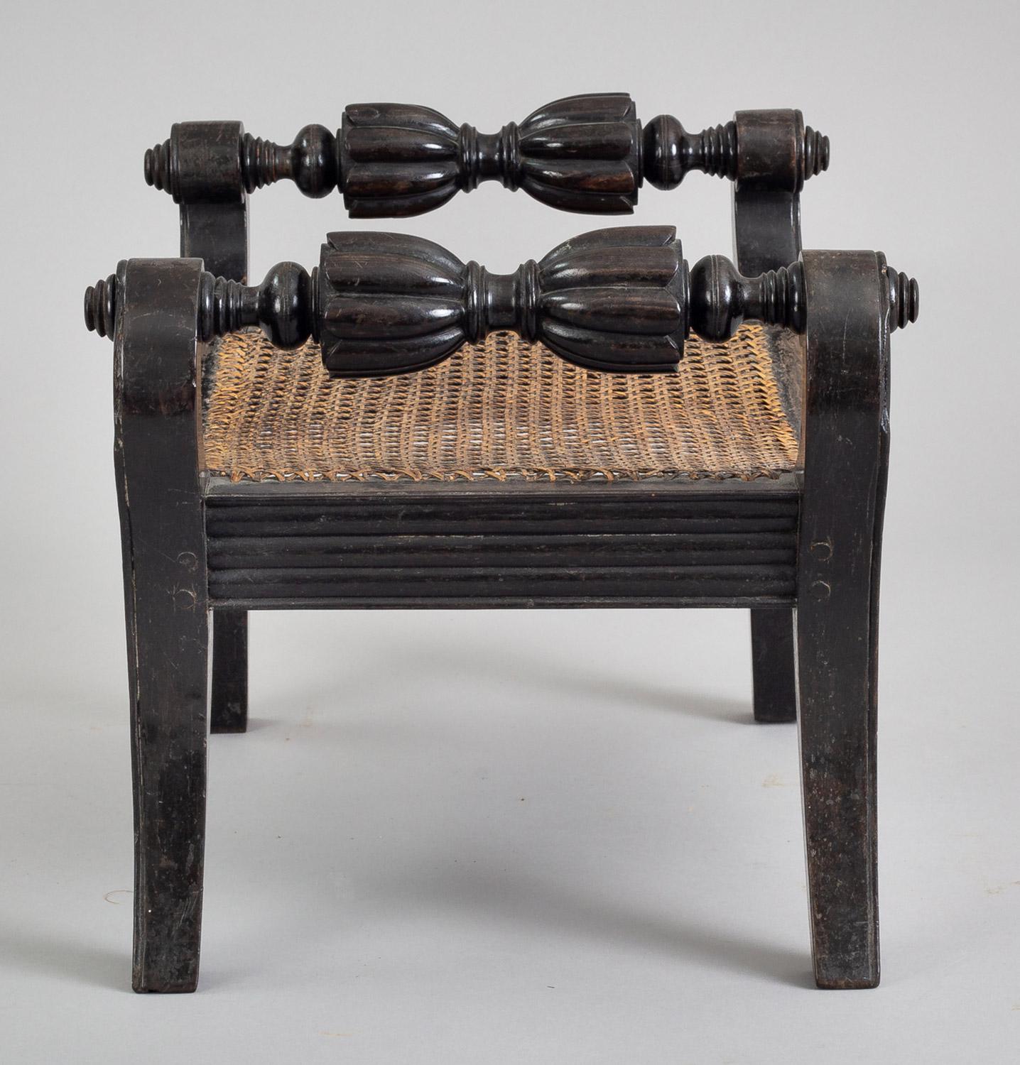 Cane Antique Anglo-Indian Carved Ebony Footstool For Sale