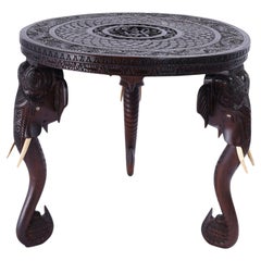 Antique Anglo Indian Carved Elephant Table or Stand