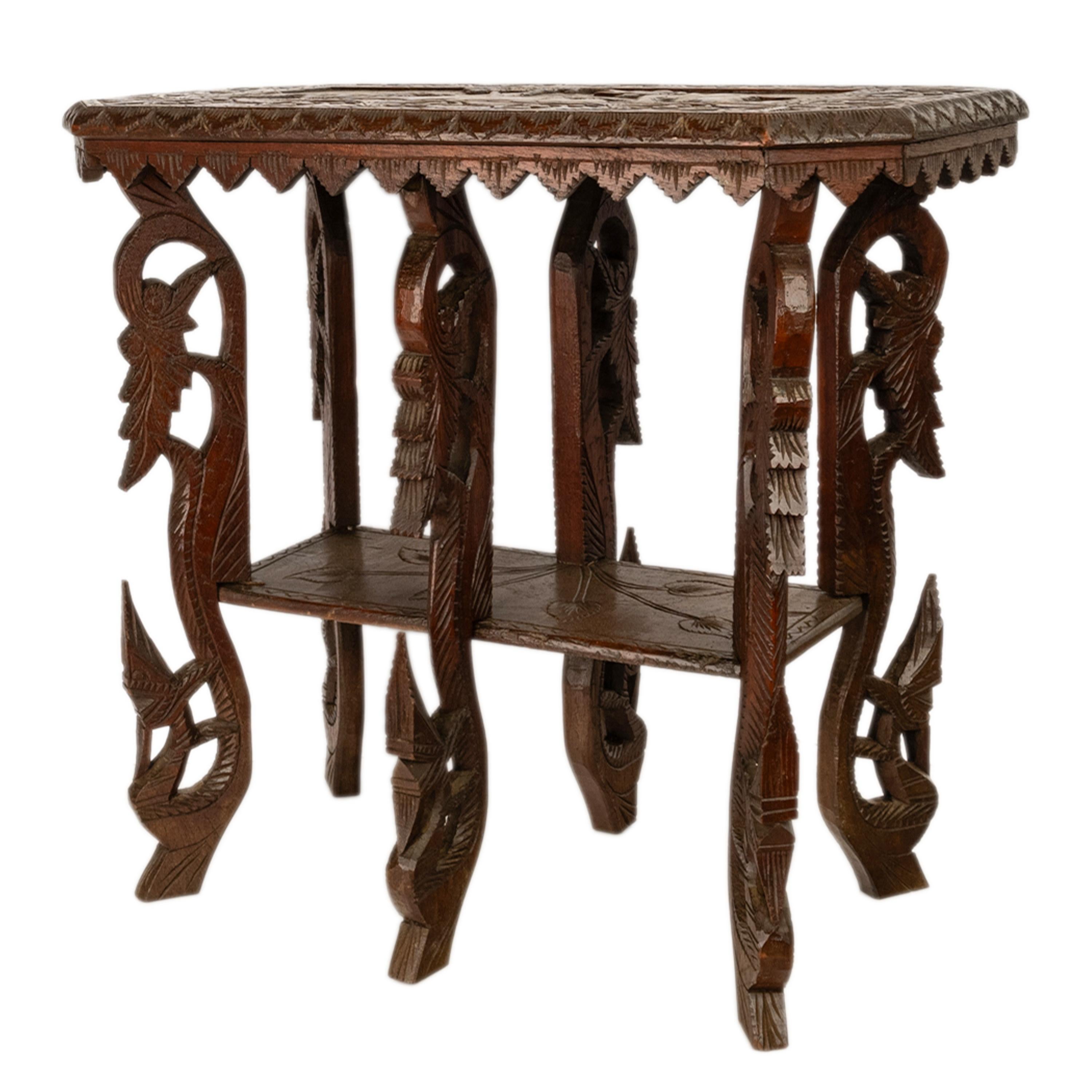 Antique Anglo Indian Carved Rosewood Six Legged Side Table Elephant Tiger 1900 For Sale 2