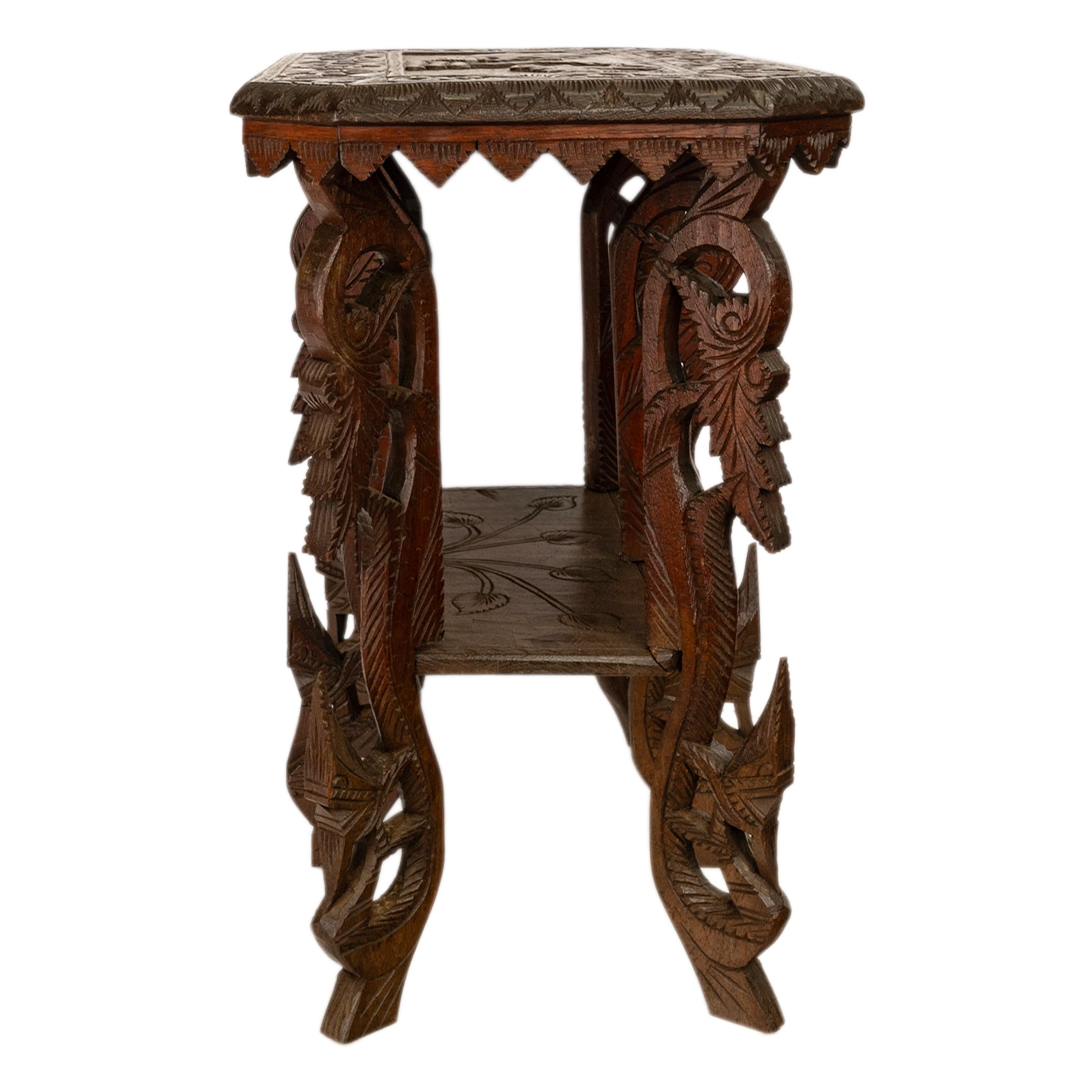 Antique Anglo Indian Carved Rosewood Six Legged Side Table Elephant Tiger 1900 For Sale 3
