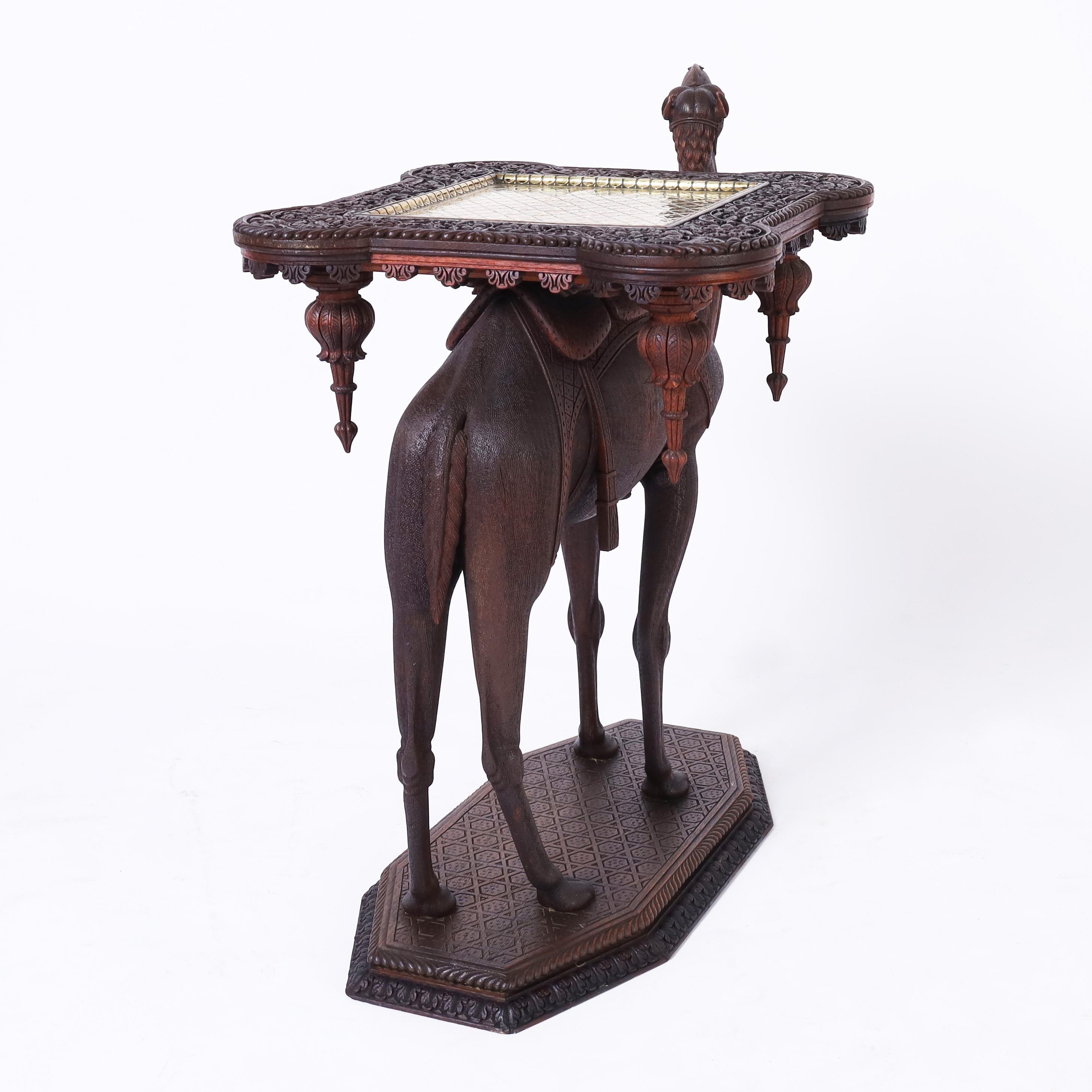 Hand-Crafted Antique Anglo Indian Carved Wood Camel Stand or Table For Sale