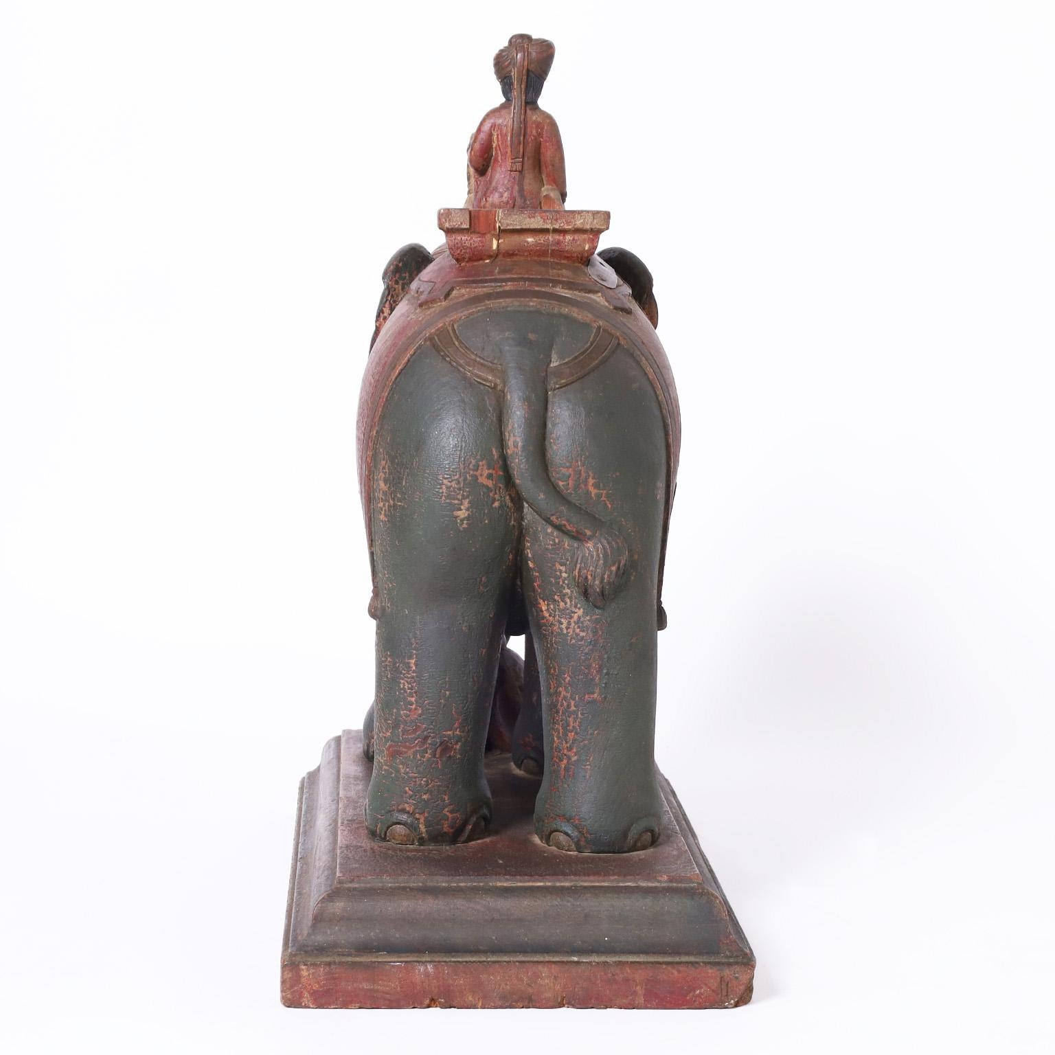 Antique Anglo Indian Carved Wood Elephant In Good Condition For Sale In Palm Beach, FL