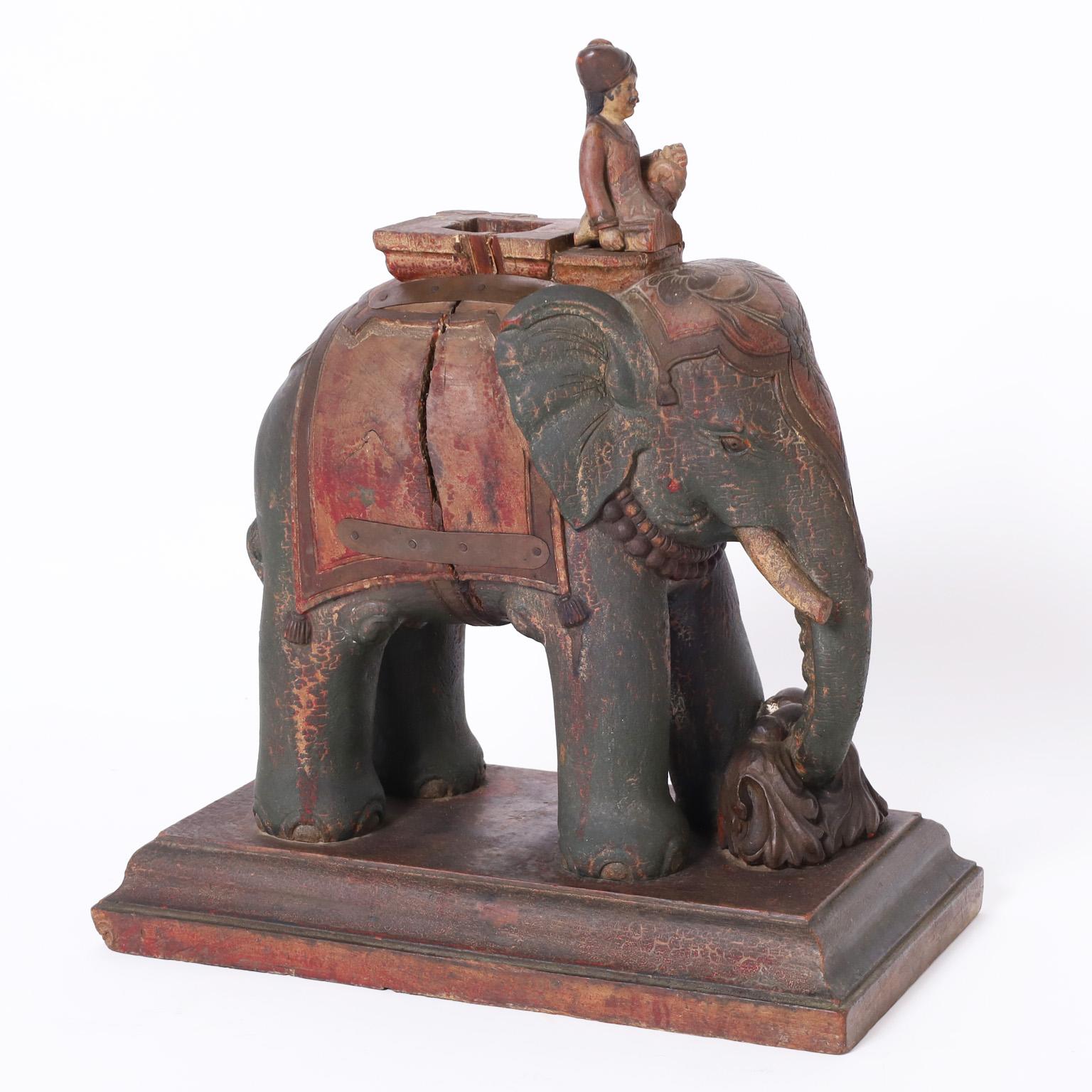 19th Century Antique Anglo Indian Carved Wood Elephant For Sale