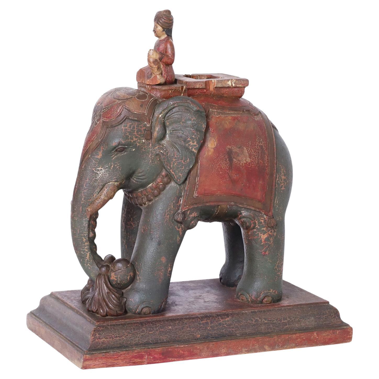 Antique Anglo Indian Carved Wood Elephant For Sale