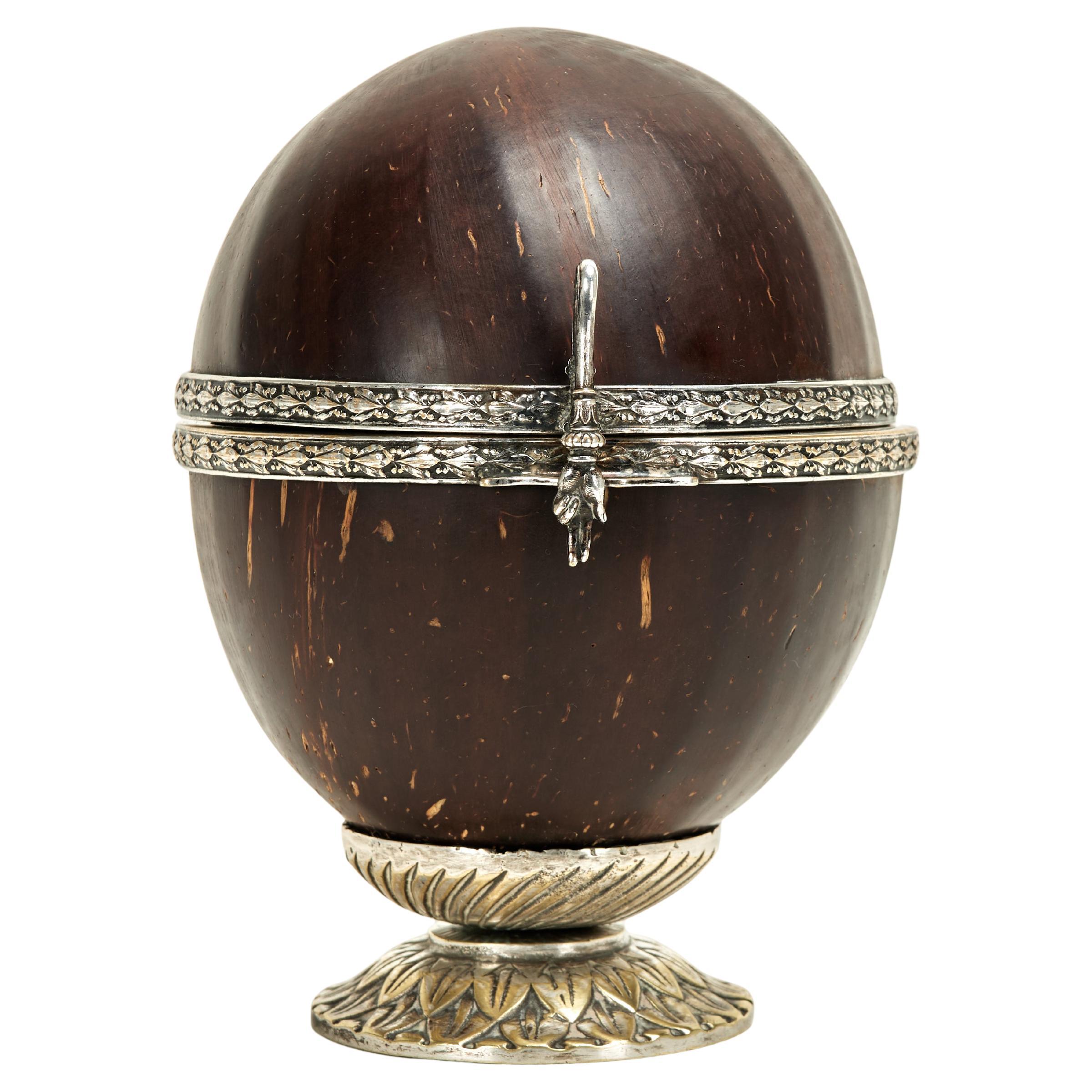 Antique Anglo Indian Coconut and Metal Box