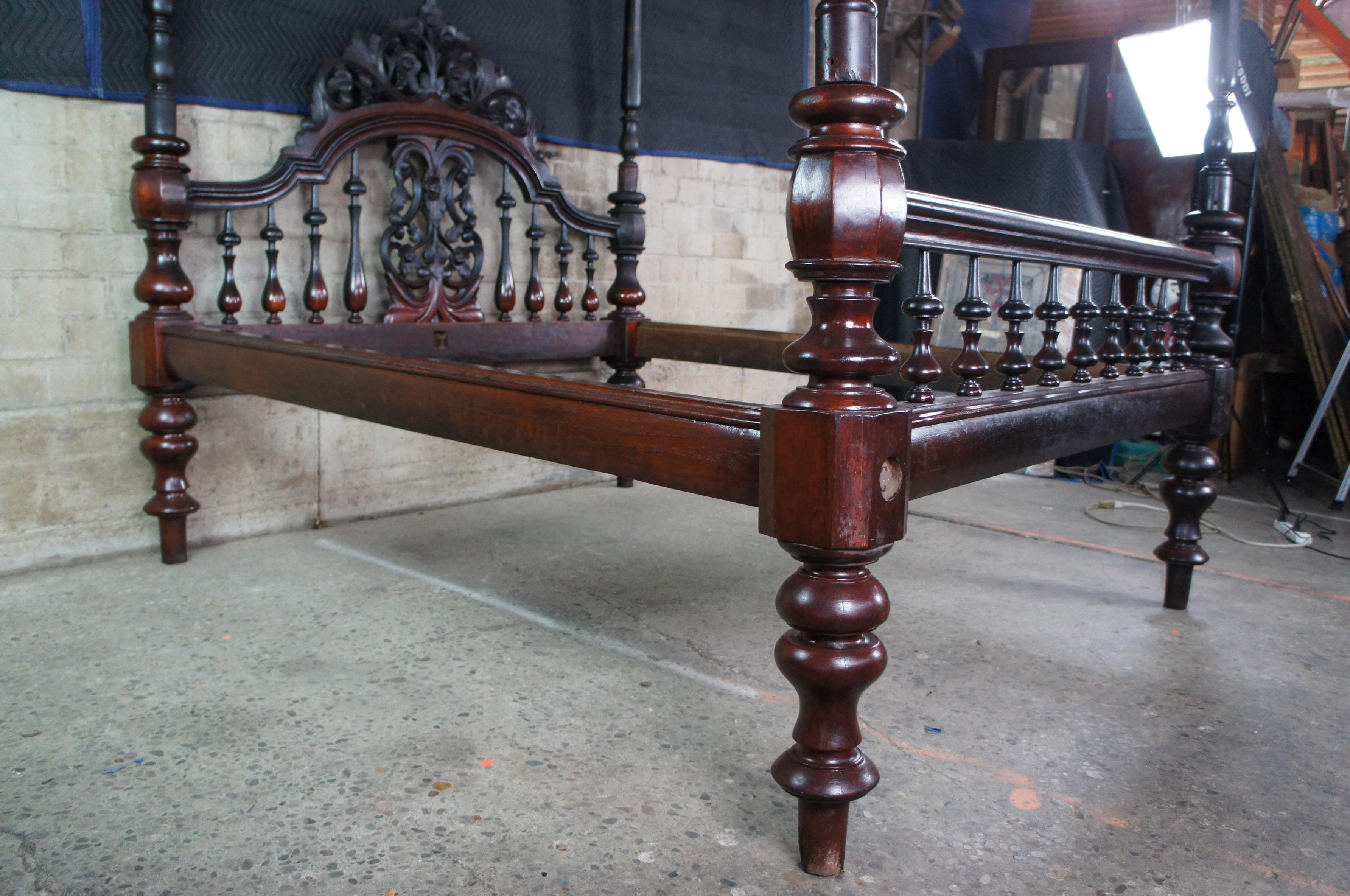 Antique Anglo Indian Colonial Raj Mahogany Carved Officers 4 Poster Tester Bed For Sale 1