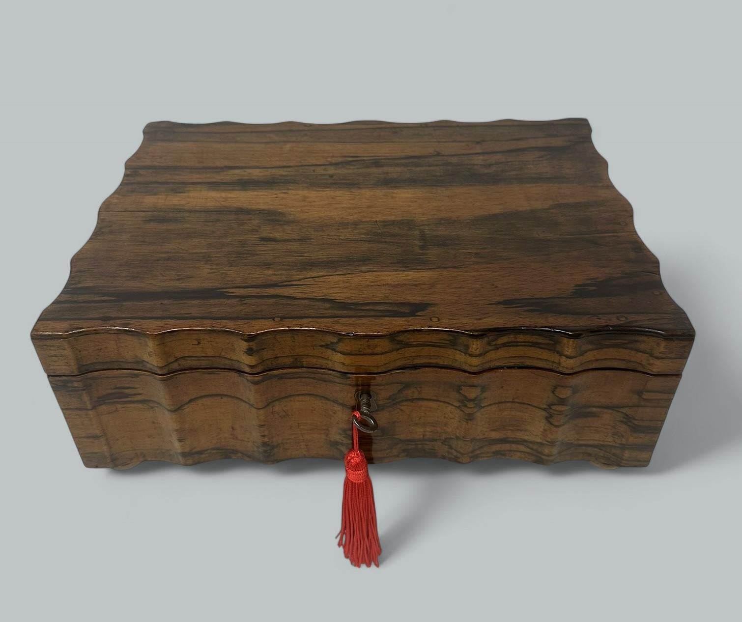 Victorian Antique Anglo Indian Coromandel Satinwood Ladys Jewelry Sewing Table Box 19th Ct
