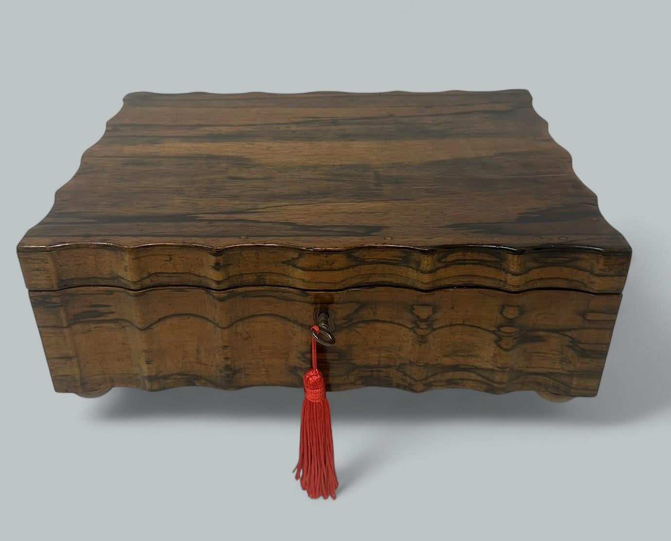 English Antique Anglo Indian Coromandel Satinwood Ladys Jewelry Sewing Table Box 19th Ct