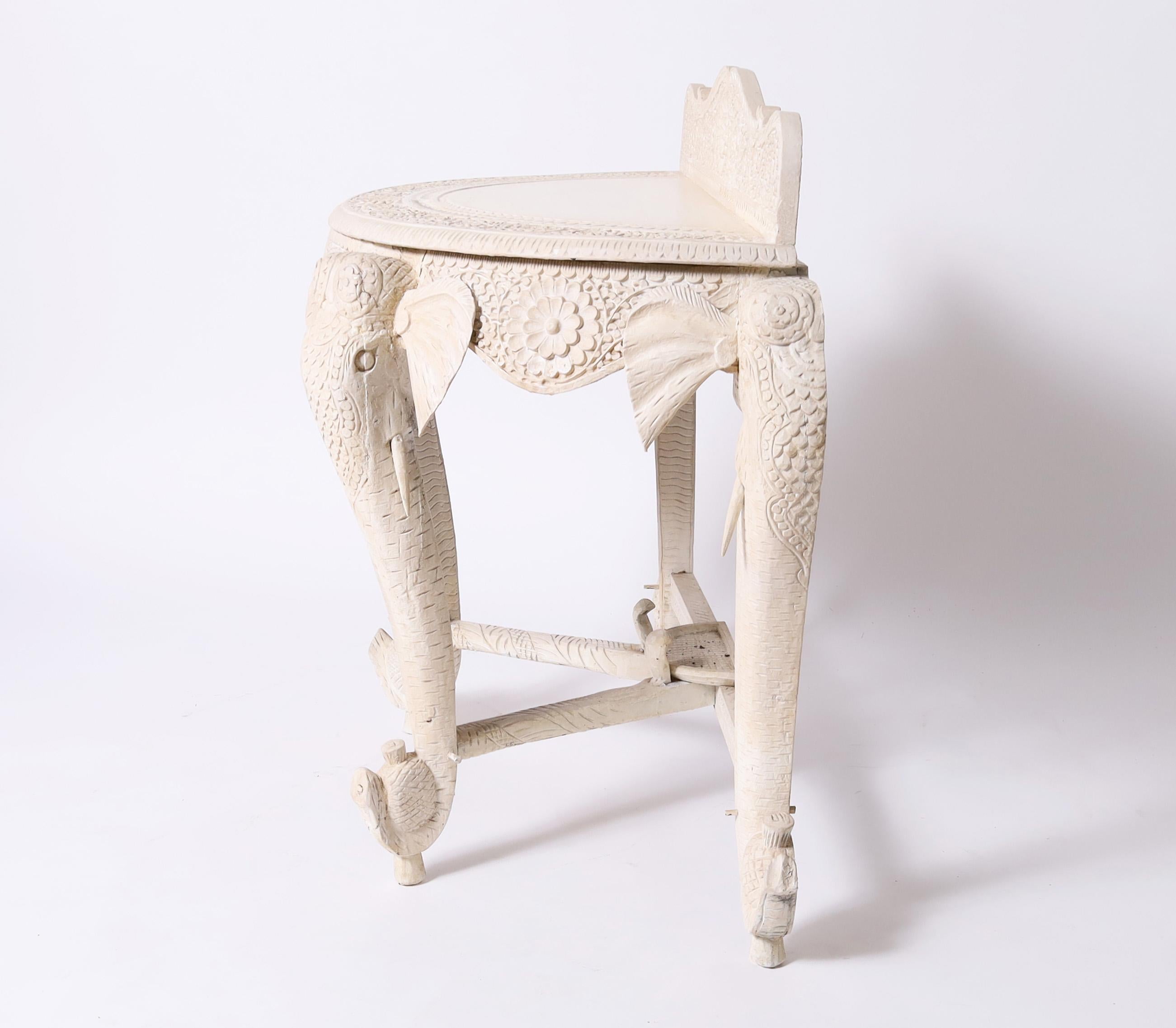 Anglo-Indian Antique Anglo Indian Demi-lune Elephant Head Console table For Sale