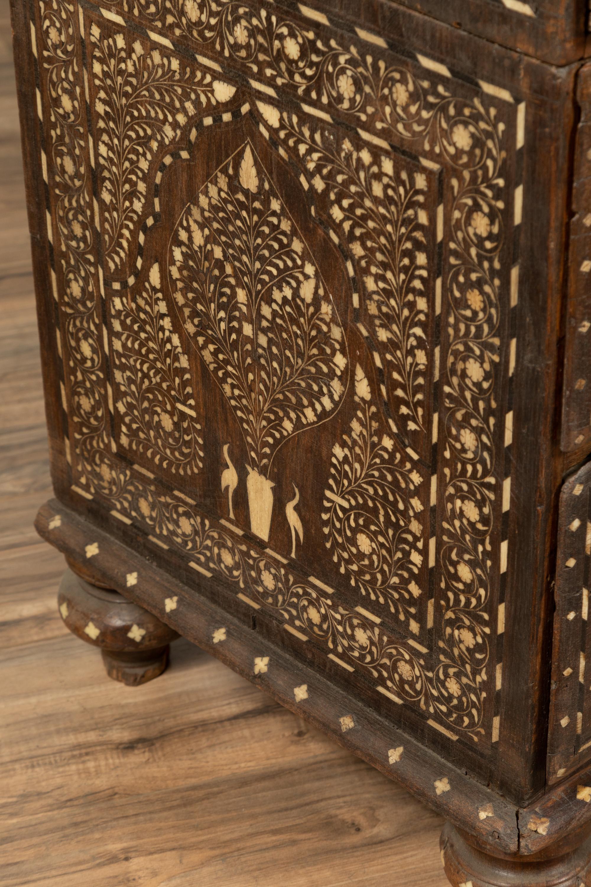 Antique Anglo-Indian Dresser with Bone Inlay, Scrollwork and Foliage Accents 4