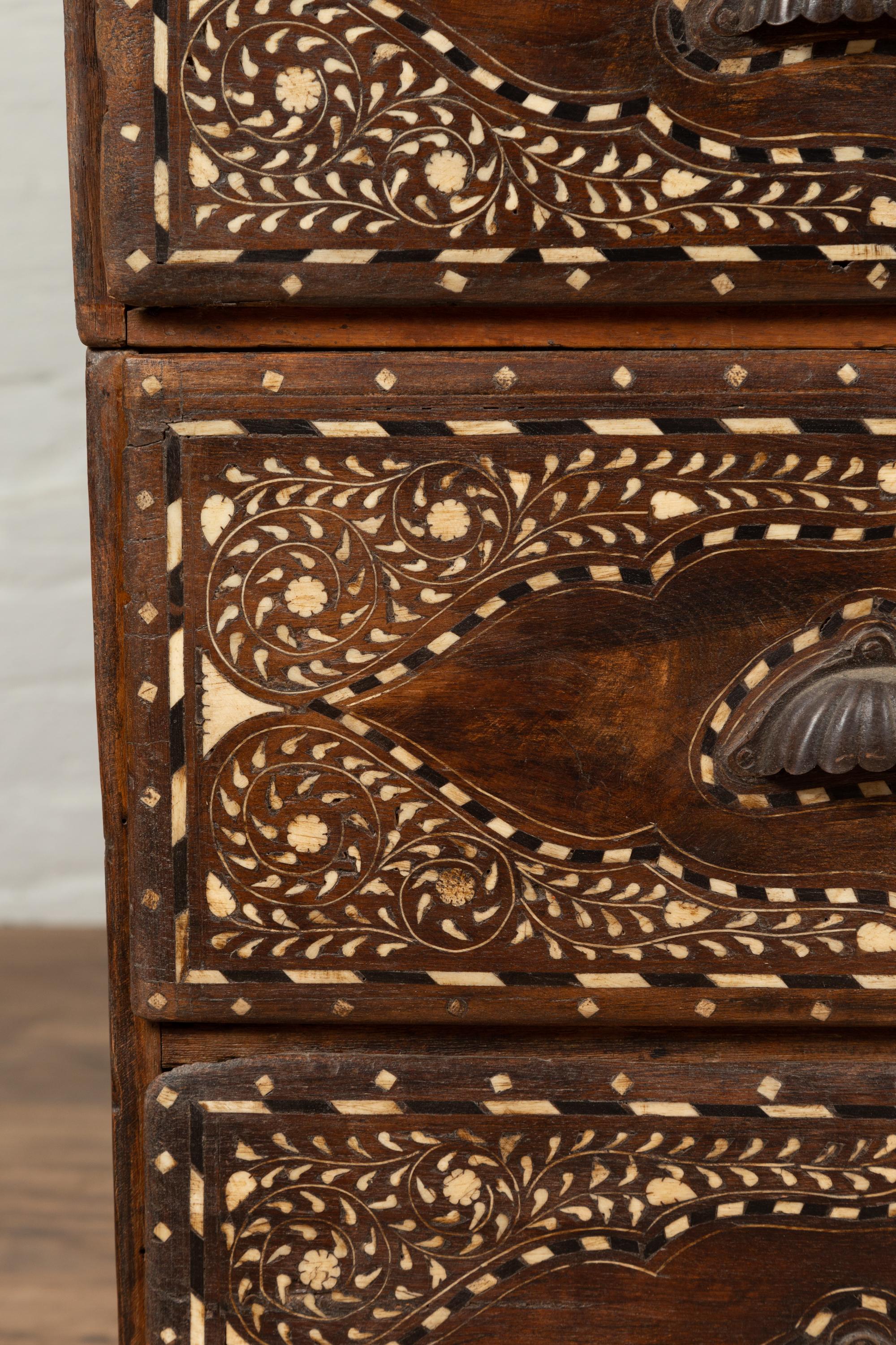 Antique Anglo-Indian Dresser with Bone Inlay, Scrollwork and Foliage Accents 1