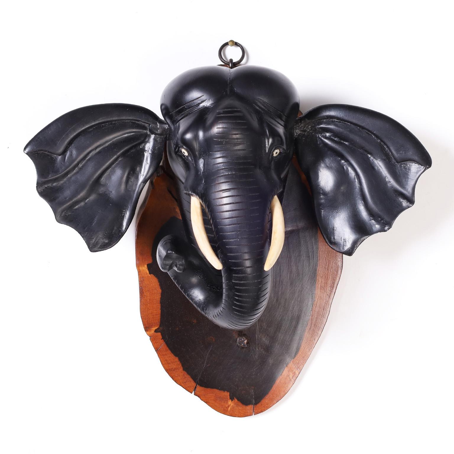 Anglo-Indian Antique Anglo Indian Elephant Head Wall Plaques For Sale