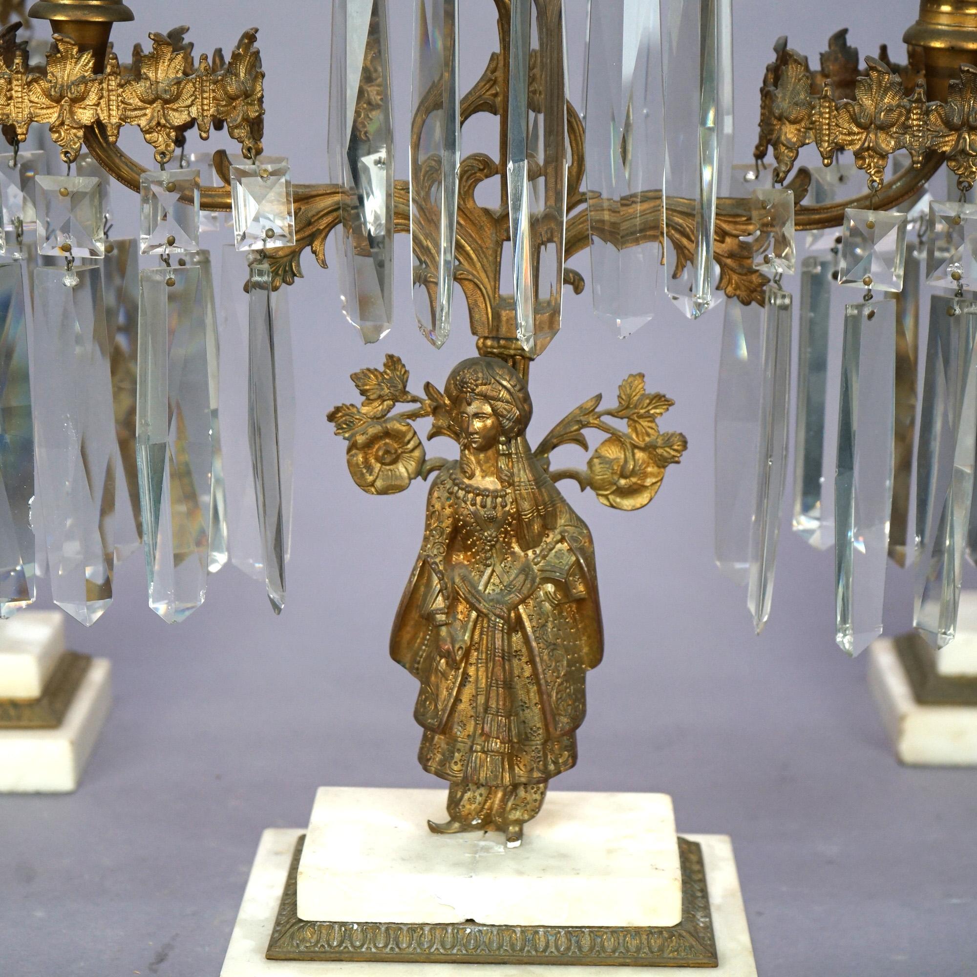 Antique Anglo-Indian Figural Brass & Marble Girandole Candelabra Set, circa 1890 For Sale 9