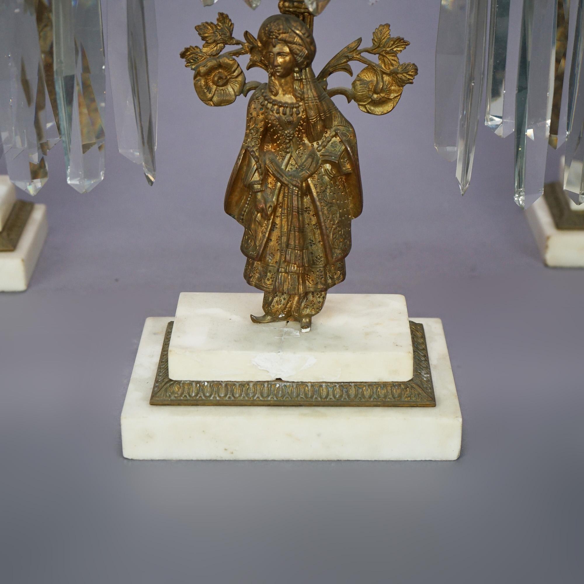 Antique Anglo-Indian Figural Brass & Marble Girandole Candelabra Set, circa 1890 For Sale 10