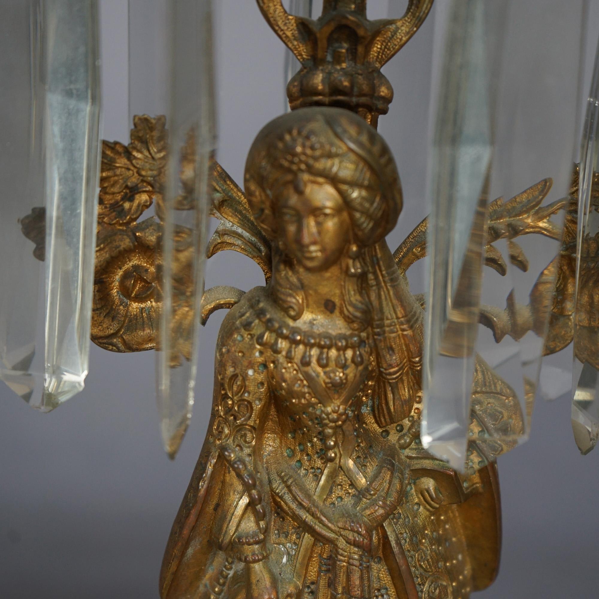 Antique Anglo-Indian Figural Brass & Marble Girandole Candelabra Set, circa 1890 For Sale 11