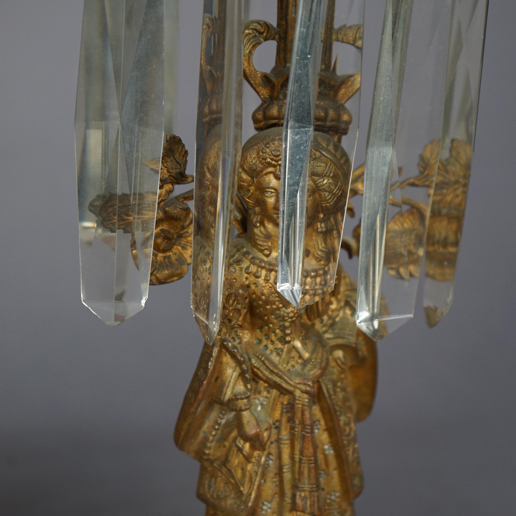 Antique Anglo-Indian Figural Brass & Marble Girandole Candelabra Set, circa 1890 For Sale 12