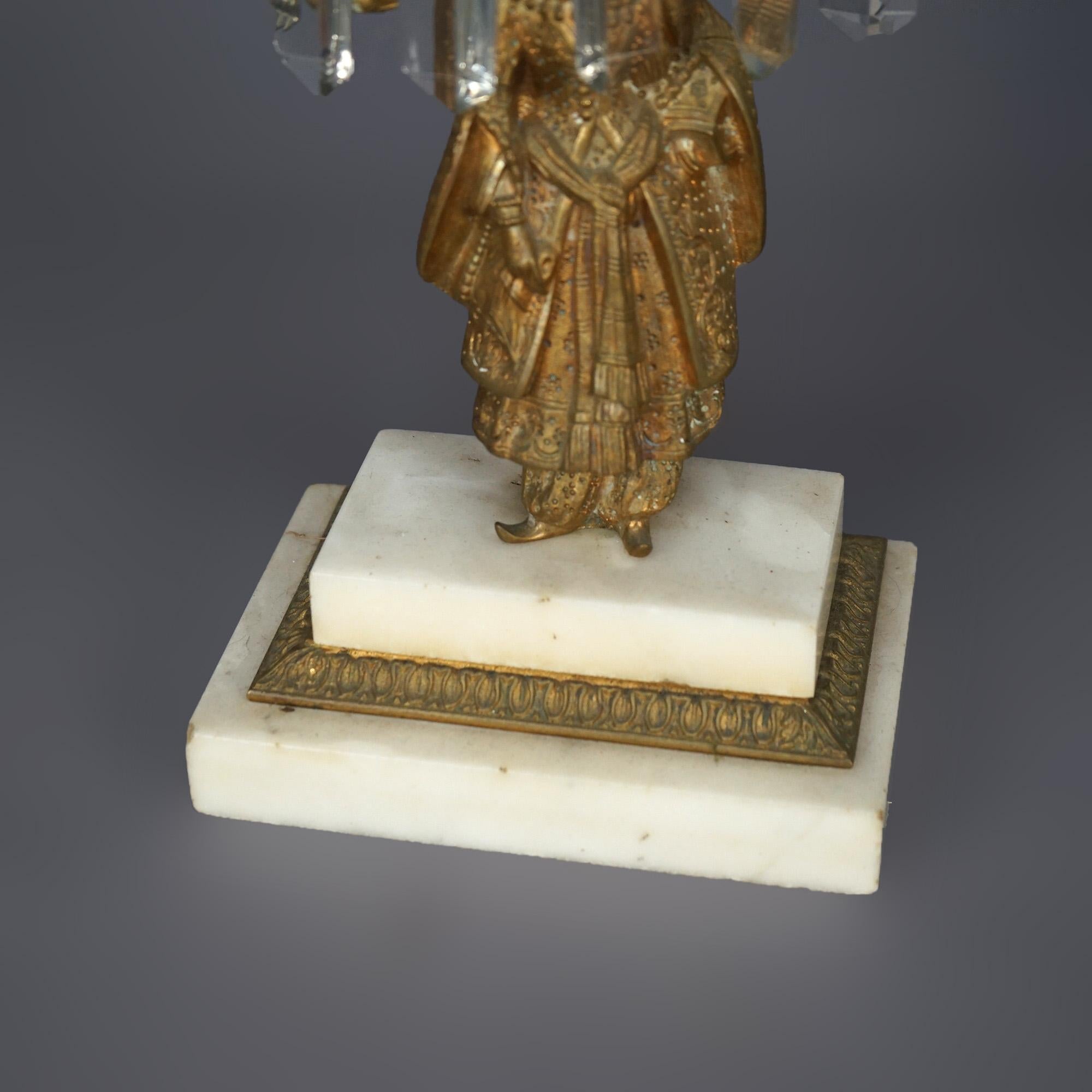 Antique Anglo-Indian Figural Brass & Marble Girandole Candelabra Set, circa 1890 For Sale 13