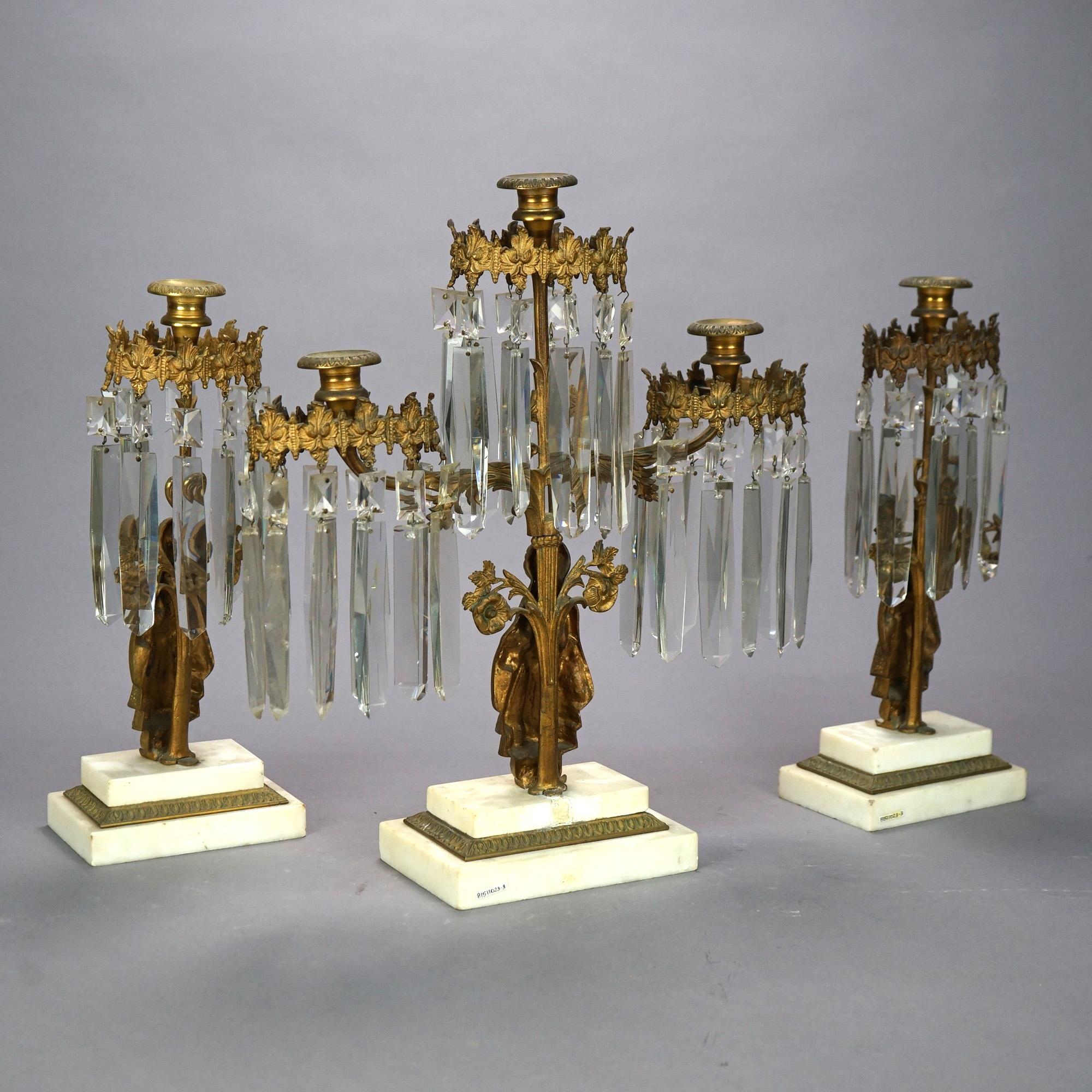 Antique Anglo-Indian Figural Brass & Marble Girandole Candelabra Set, circa 1890 In Good Condition For Sale In Big Flats, NY