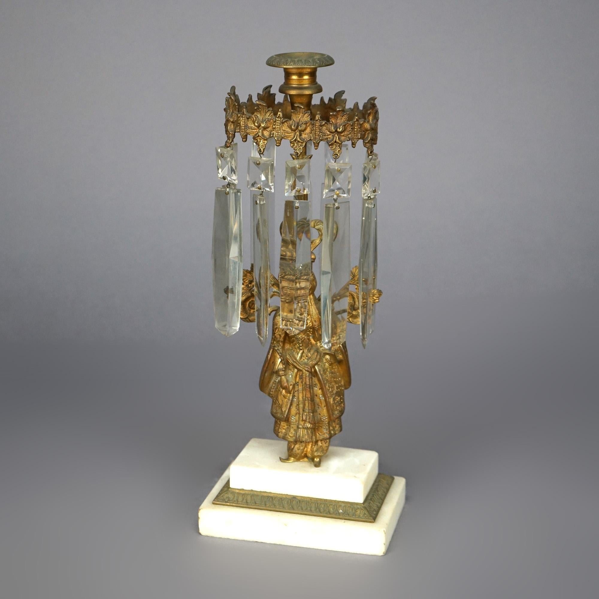 Antique Anglo-Indian Figural Brass & Marble Girandole Candelabra Set, circa 1890 For Sale 1