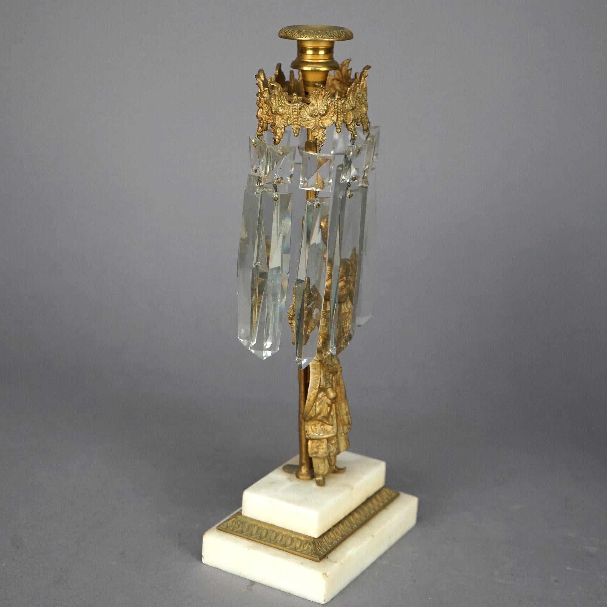 Antique Anglo-Indian Figural Brass & Marble Girandole Candelabra Set, circa 1890 For Sale 4