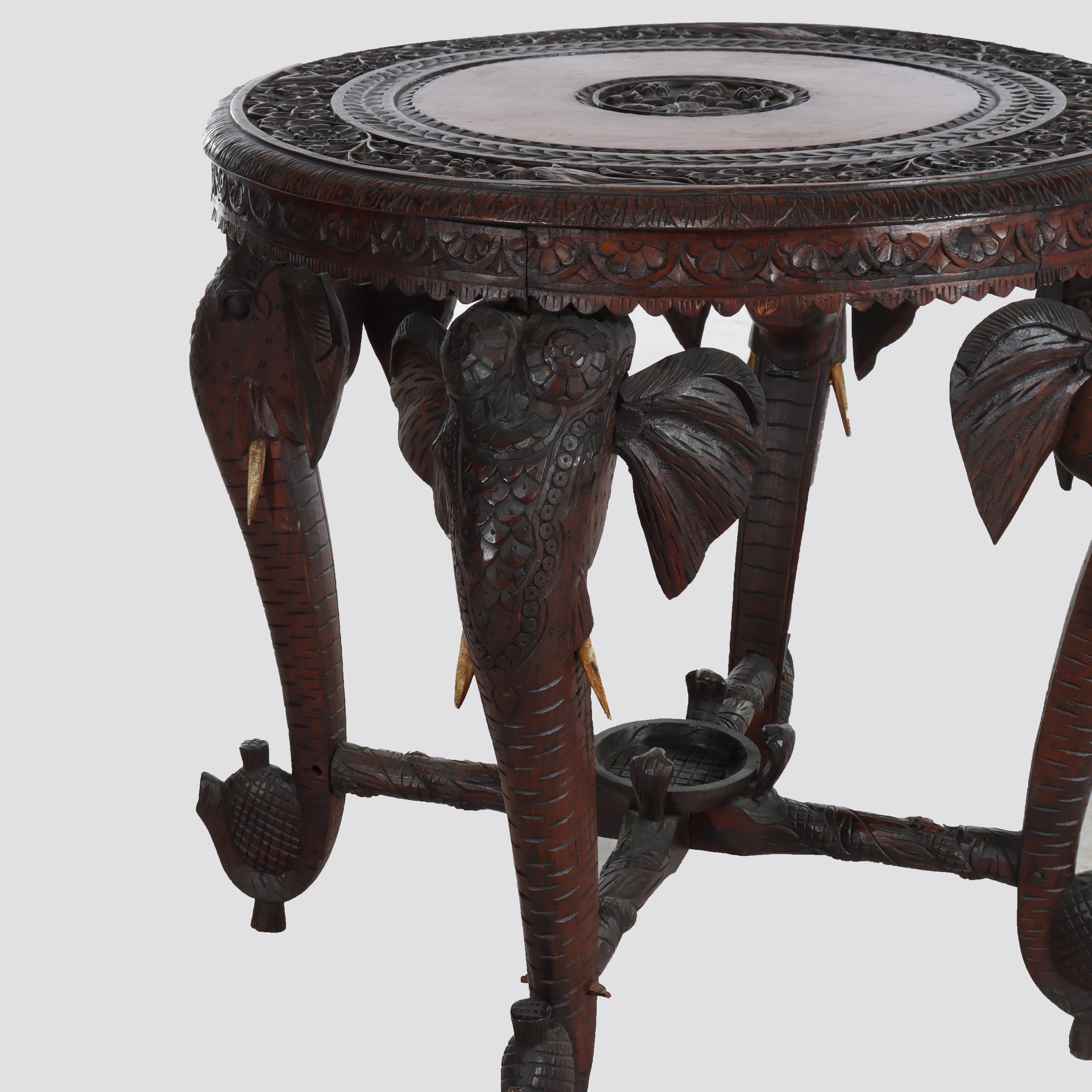 19th Century Antique Anglo Indian Figural Carved Rosewood Side Table With Elephants & Figure For Sale