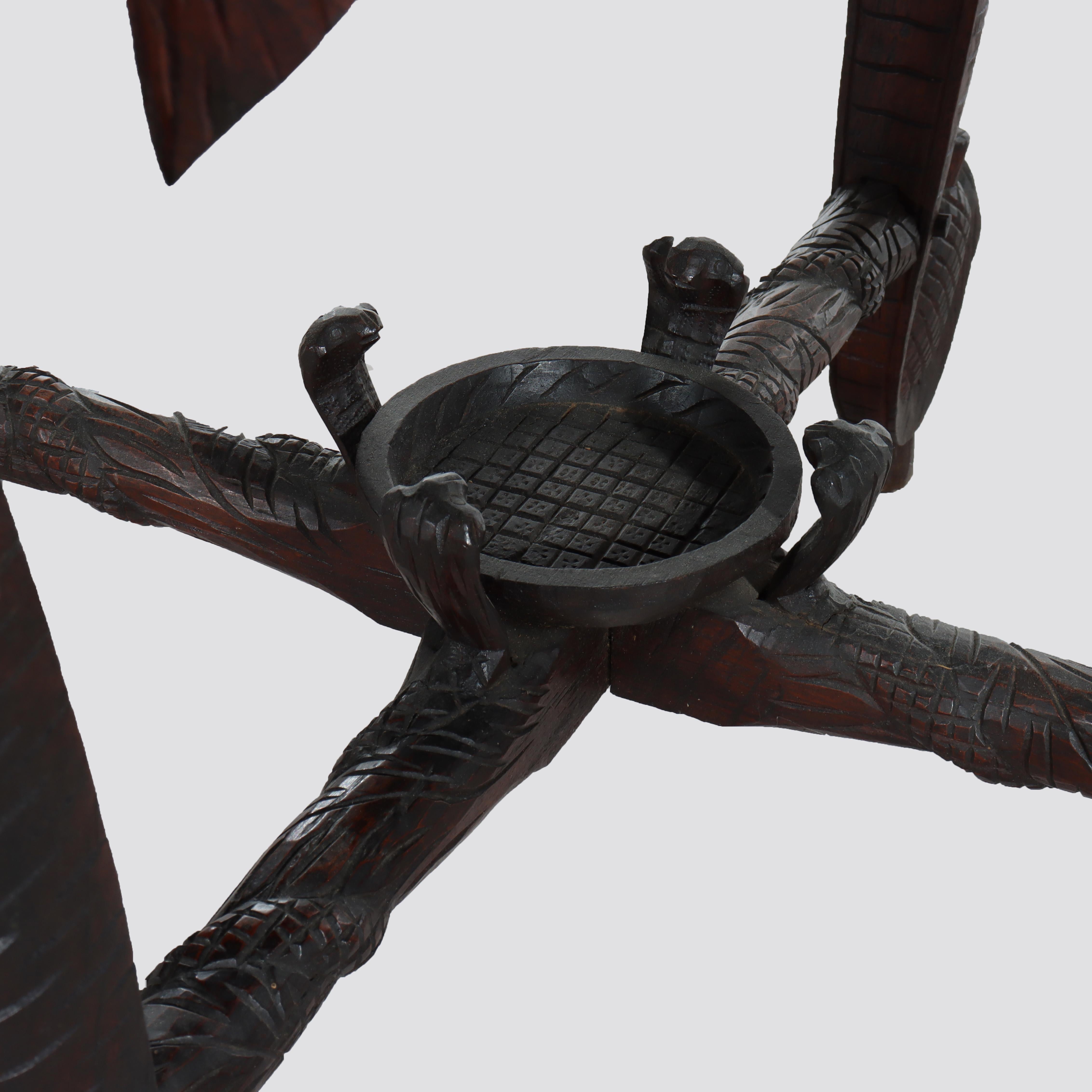 Antique Anglo Indian Figural Carved Rosewood Side Table With Elephants & Figure For Sale 3