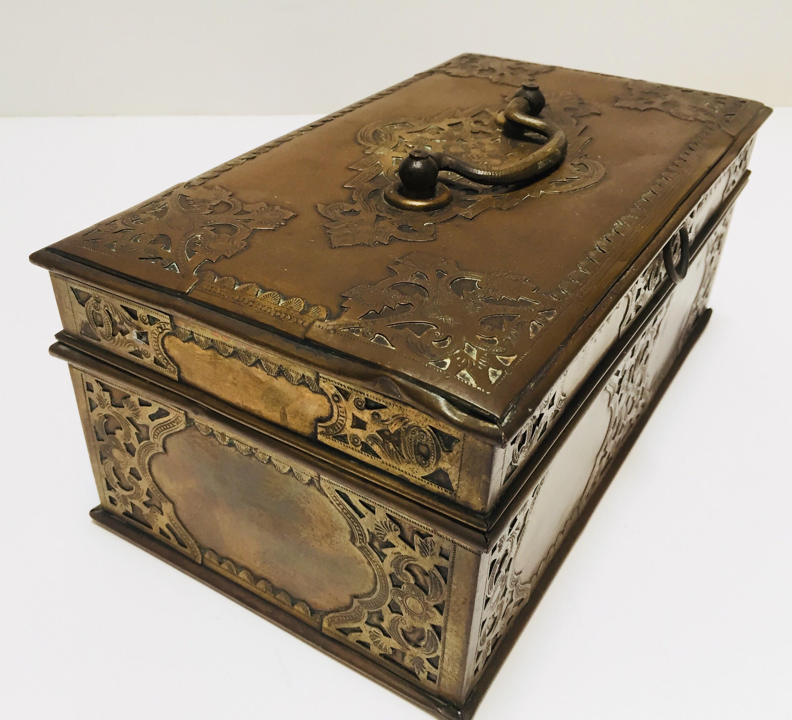 Etched Antique Anglo Indian Georgian Brass Desk Box