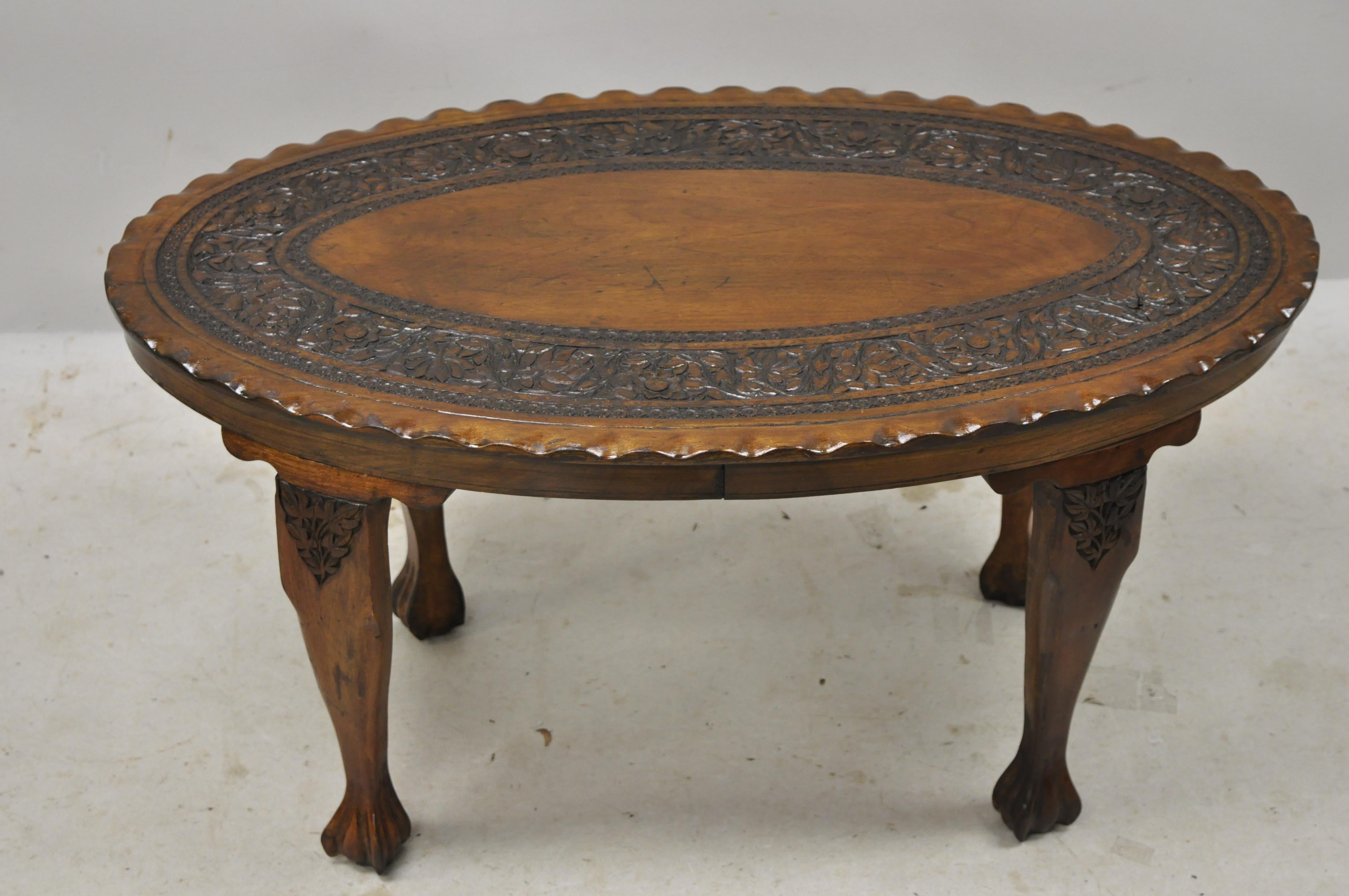 Antique Anglo Indian Georgian Small Paw Feet Oval Mahogany Coffee Table 'A' 8