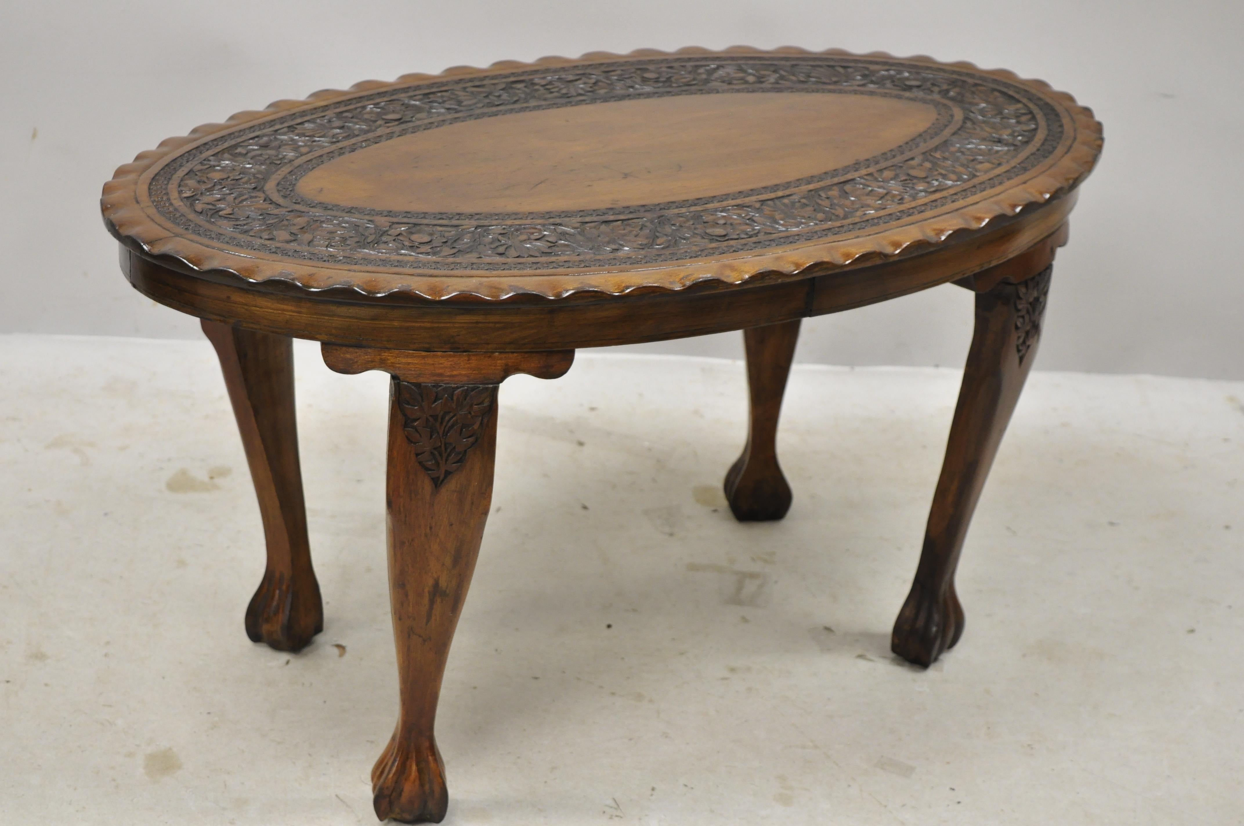 Antique Anglo Indian Georgian Small Paw Feet Oval Mahogany Coffee Table 'A' 2