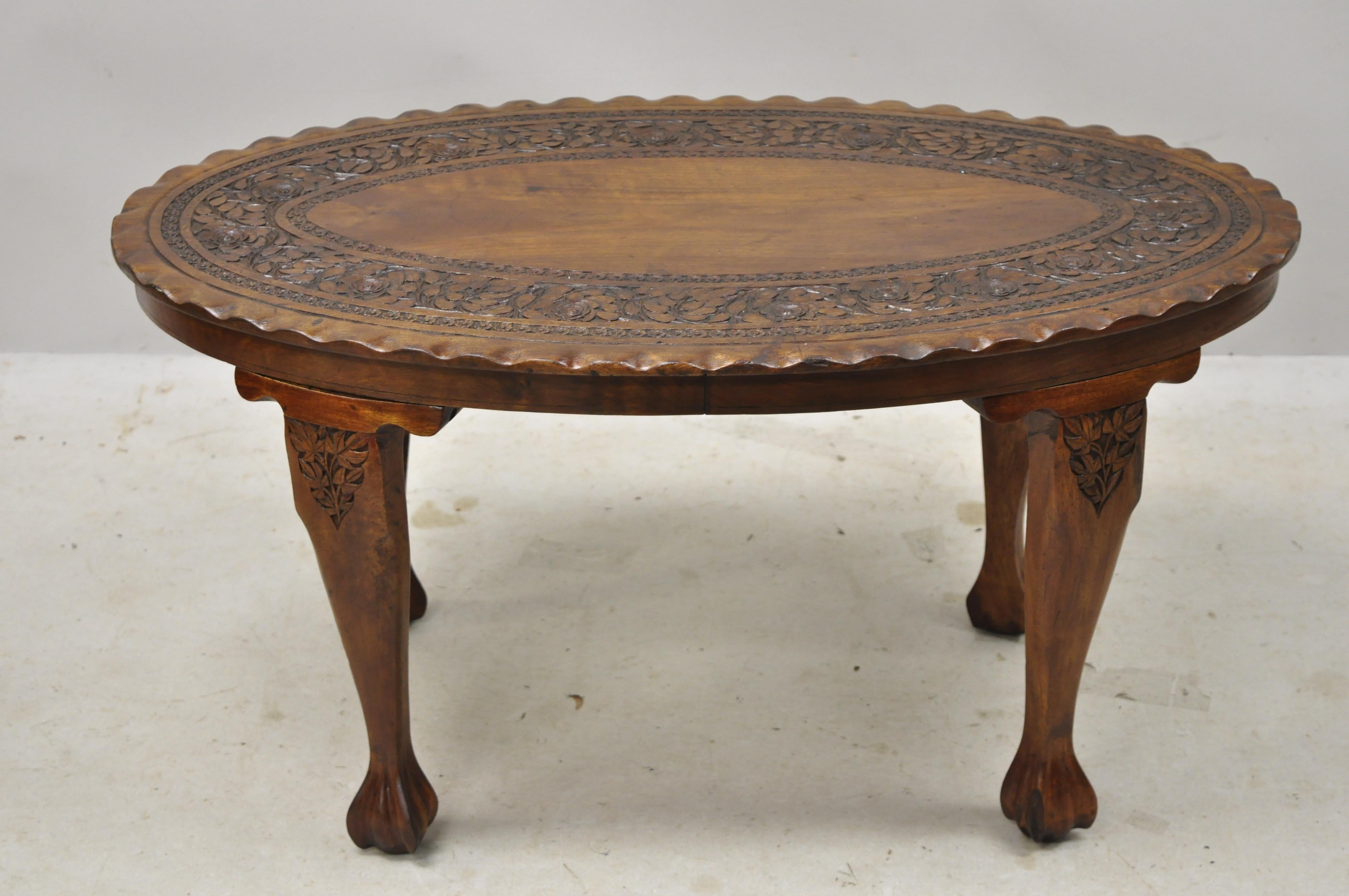 Antique Anglo Indian Georgian Small Paw Feet Oval Mahogany Coffee Table 'B' 6