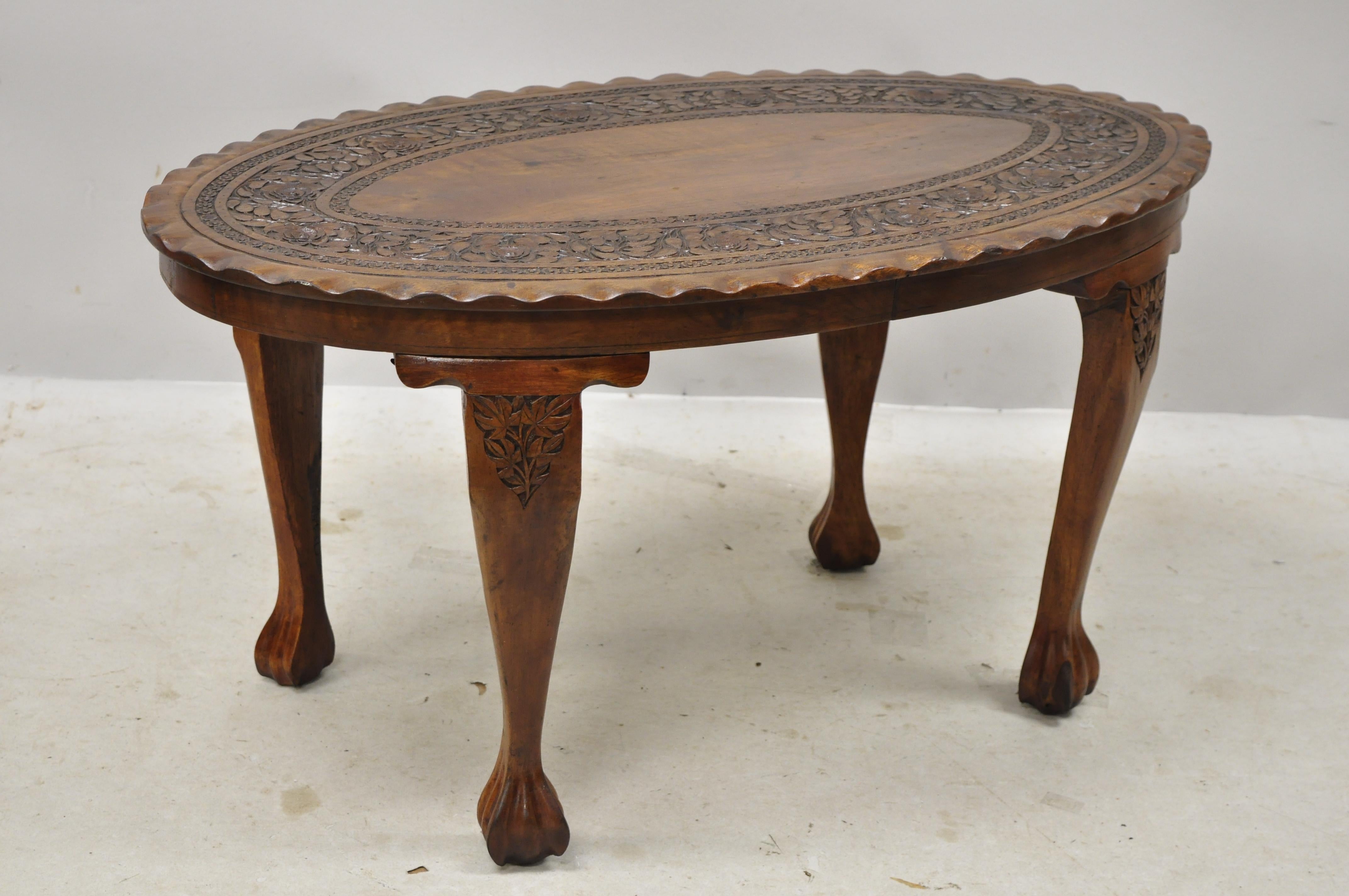 Antique Anglo Indian Georgian Small Paw Feet Oval Mahogany Coffee Table 'B' 3