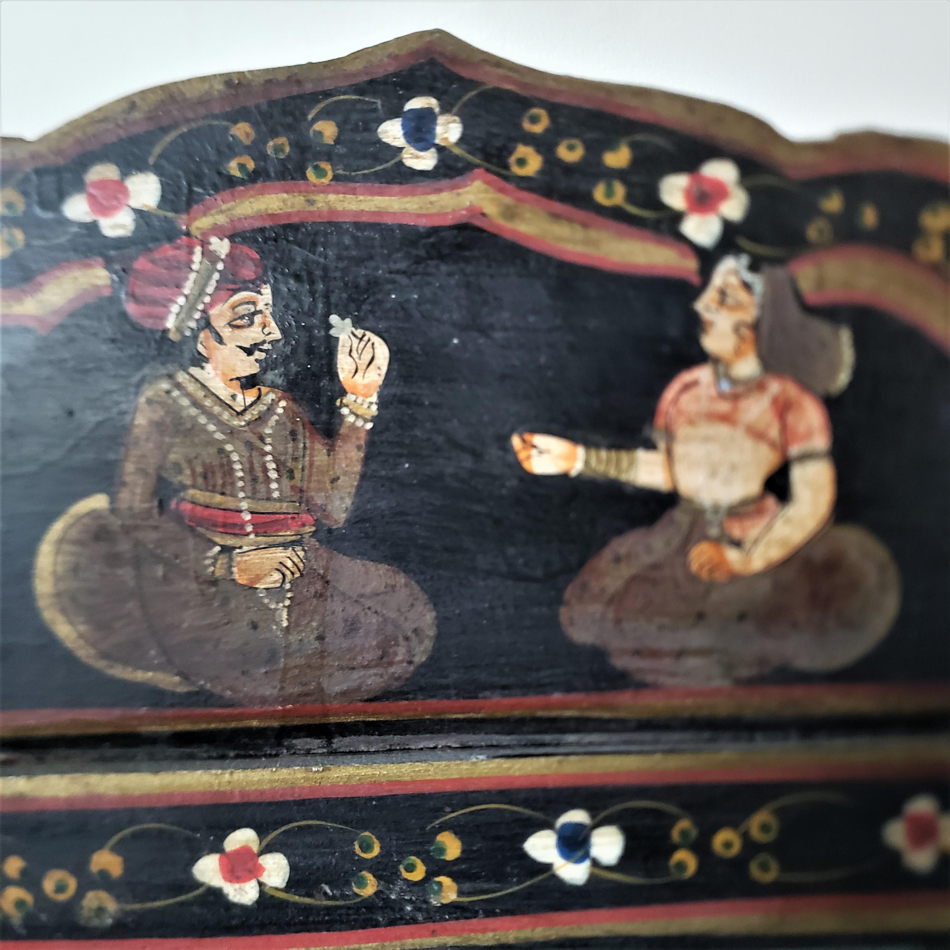 Antique Anglo-Indian Hand-Painted Wooden Four Panel Screen or Room Divider In Good Condition For Sale In Hamilton, Ontario