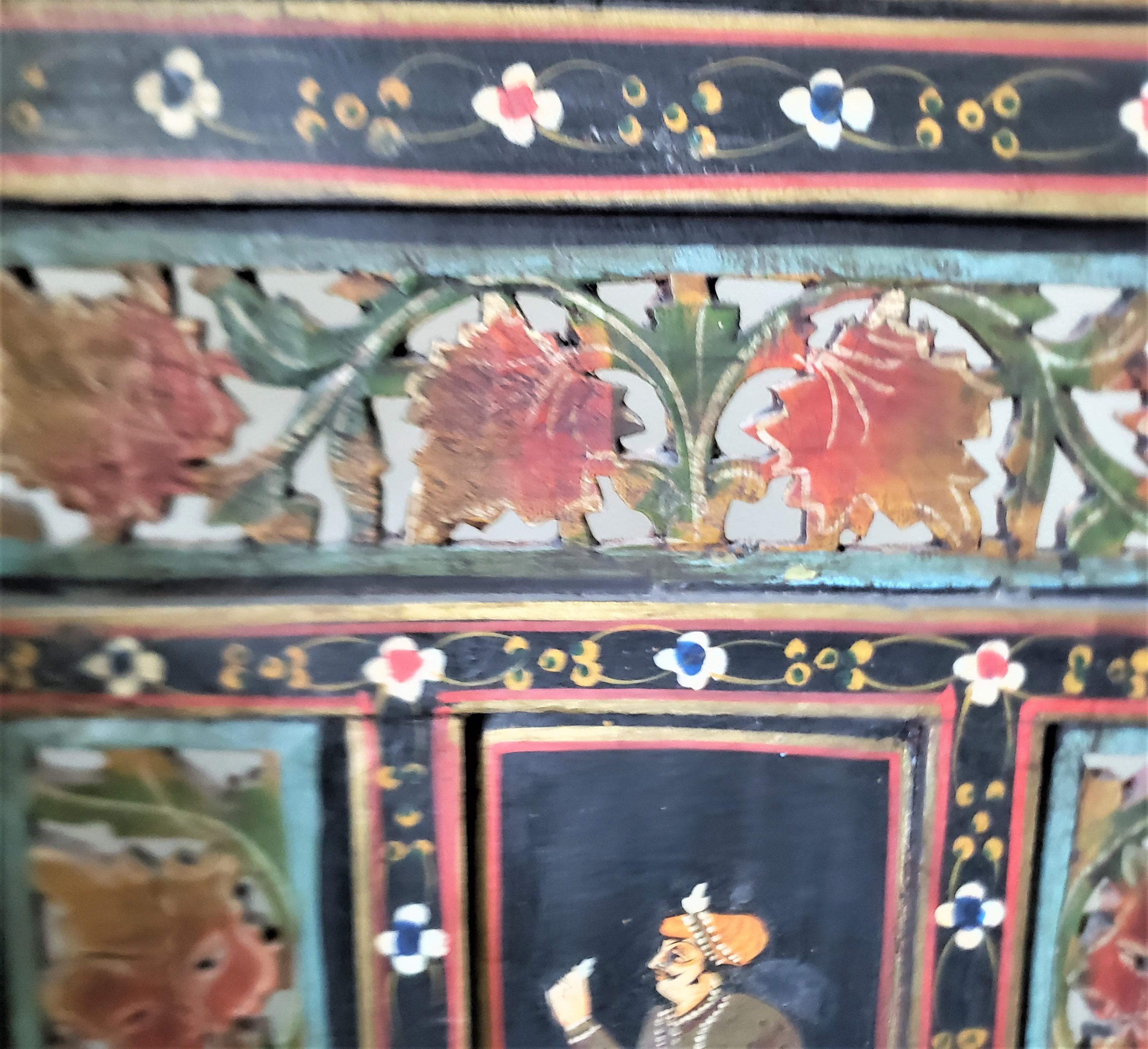 20th Century Antique Anglo-Indian Hand-Painted Wooden Four Panel Screen or Room Divider For Sale