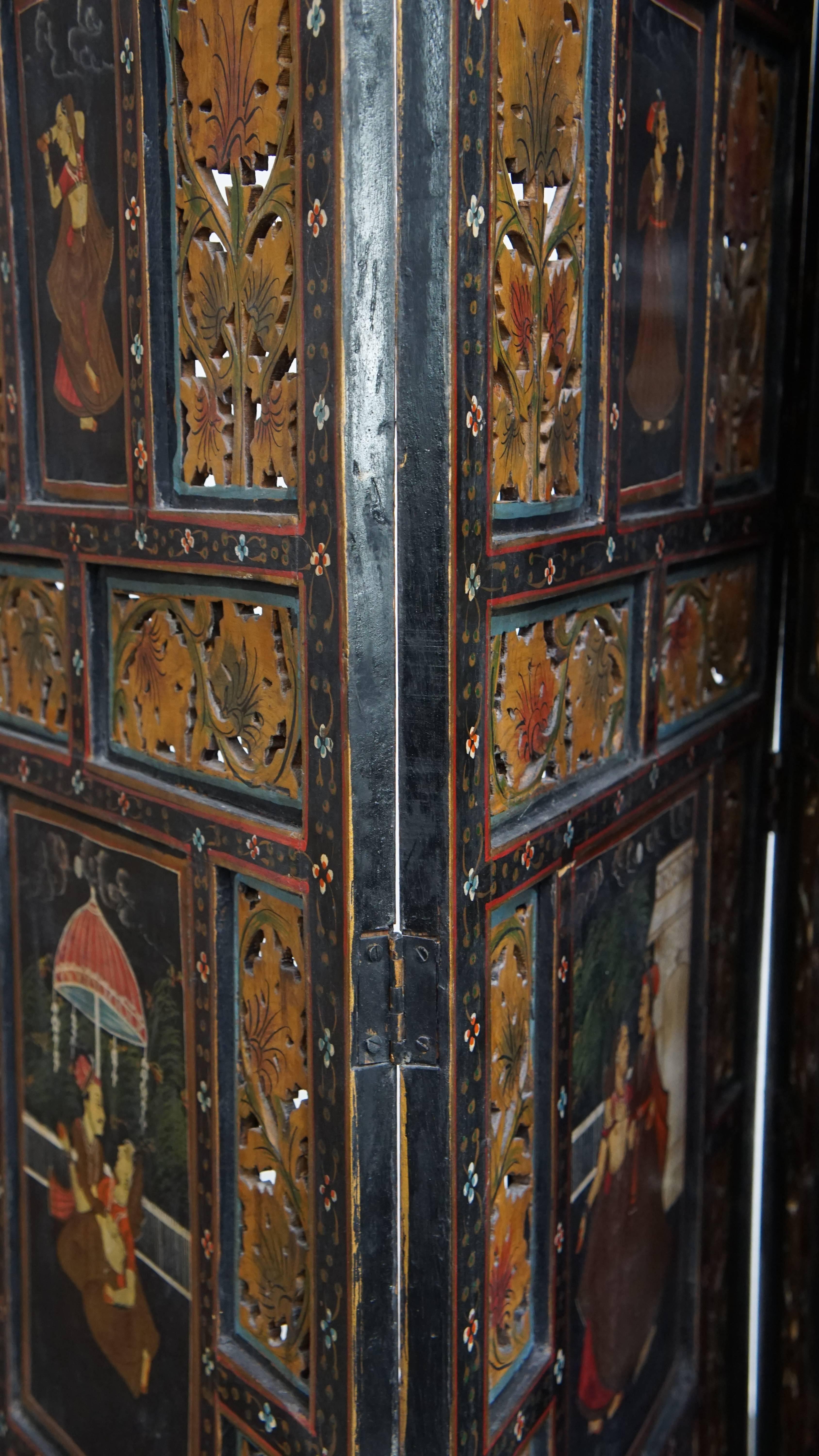 Antique Anglo-Indian Hand-Painted Wooden Room Divider from the Late 19th Century For Sale 1