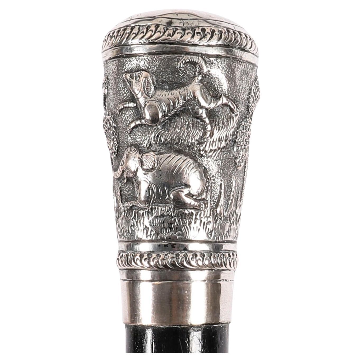 Antique Anglo-Indian Hardwood 
Silver Pommel Walking Stick C1880 91.5cm 36" For Sale