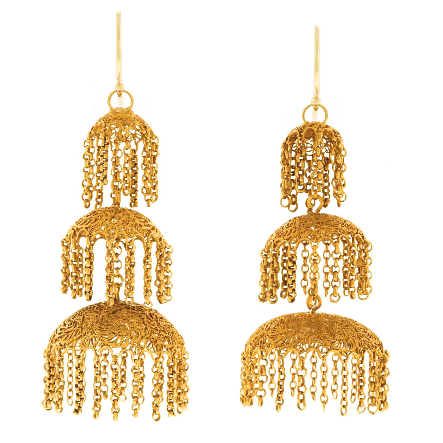 Women's Antique Anglo-Indian High Karat Gold Chandelier Earrings