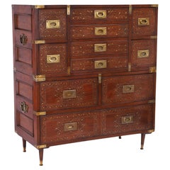 Antique Anglo Indian Inlaid Campaign Chest of Drawers