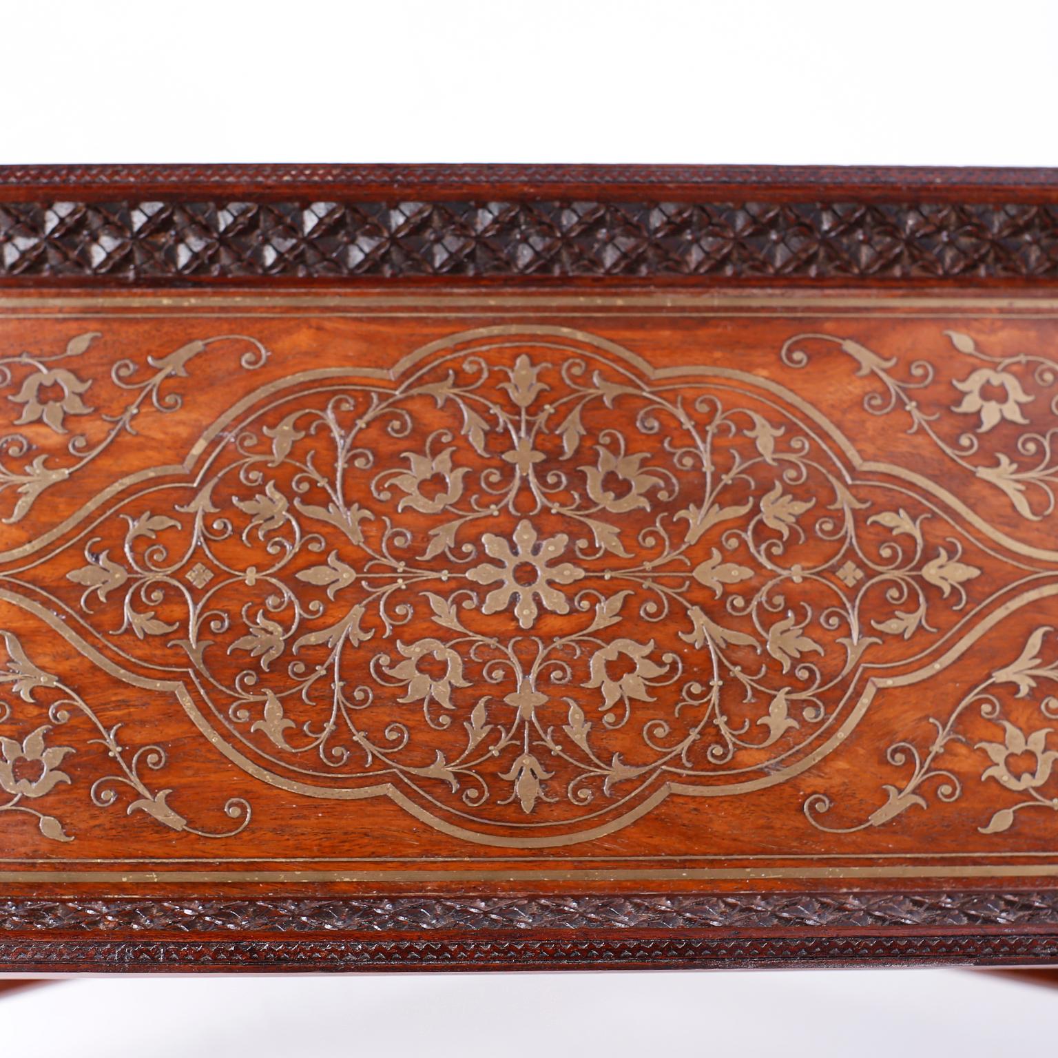 20th Century Antique Anglo-Indian Inlaid Mahogany Tray on Later Base