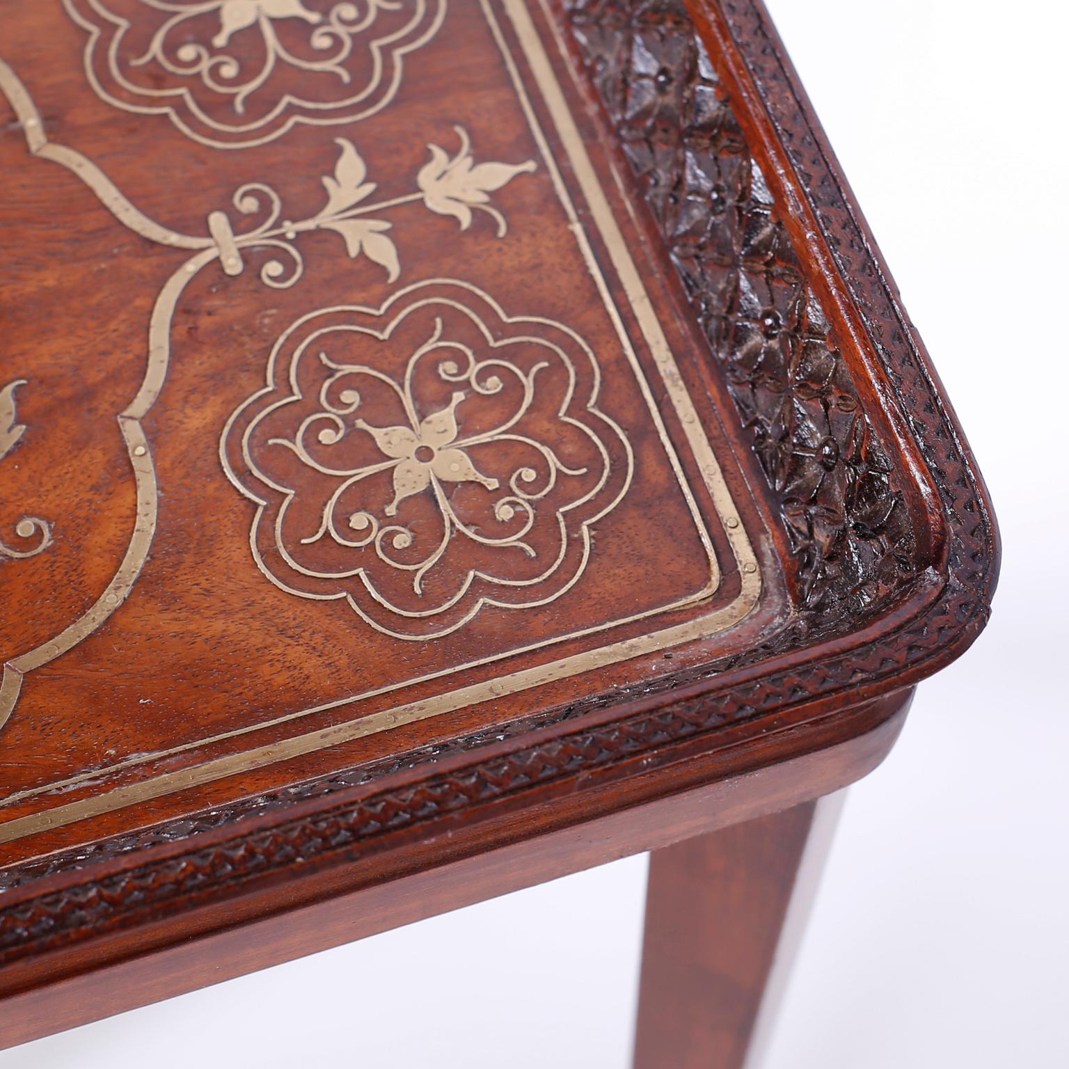 Antique Anglo-Indian Inlaid Mahogany Tray on Later Base 1