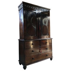 Antique Anglo Indian Linen Press Rosewood Sunburst British Colonial Victorian