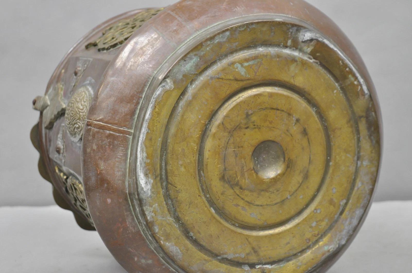 Antico secchio da carbone anglo-indiano medio-orientale in rame e bronzo, fioriera Cachepot in vendita 5