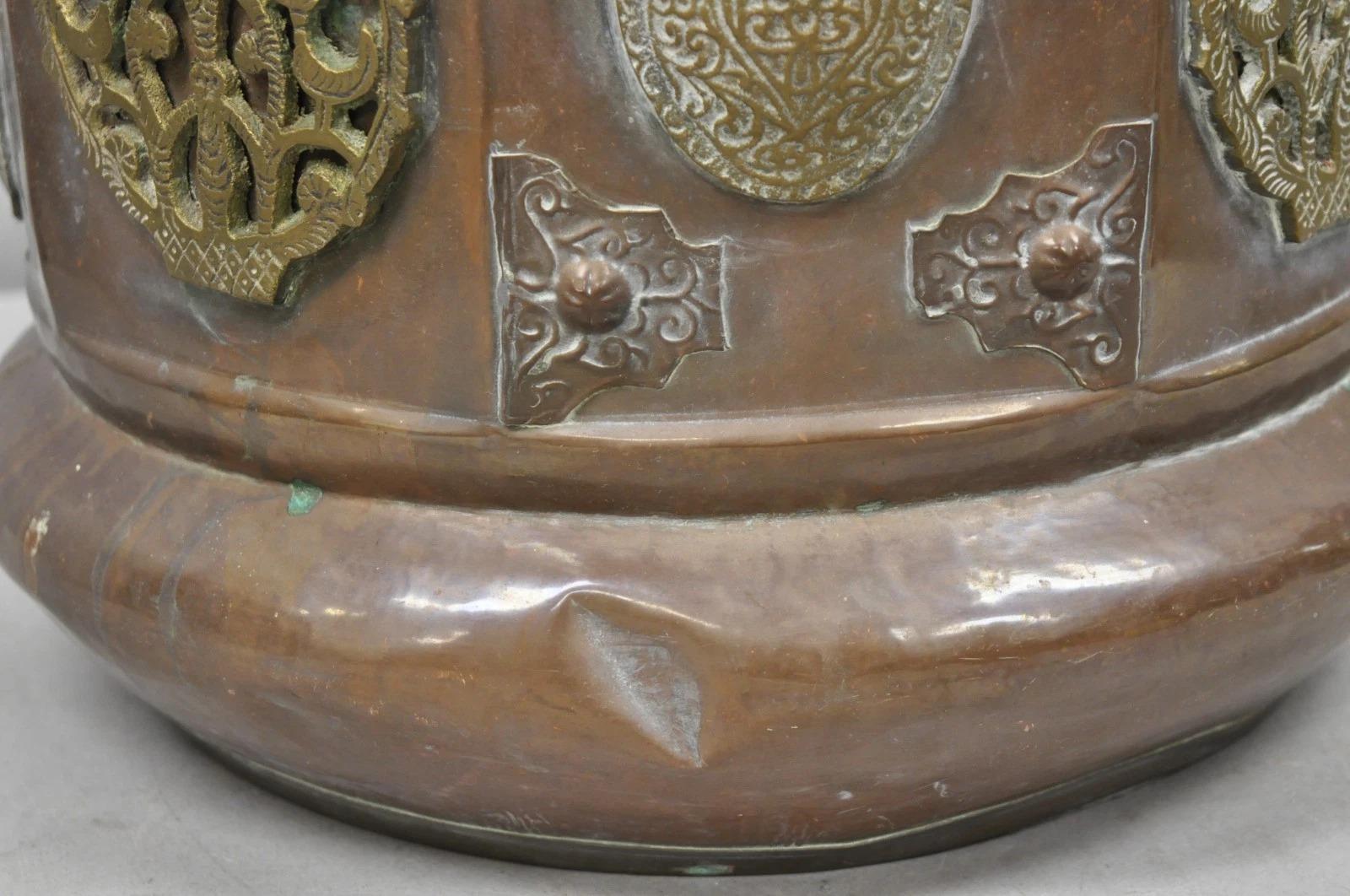 Antico secchio da carbone anglo-indiano medio-orientale in rame e bronzo, fioriera Cachepot in vendita 3