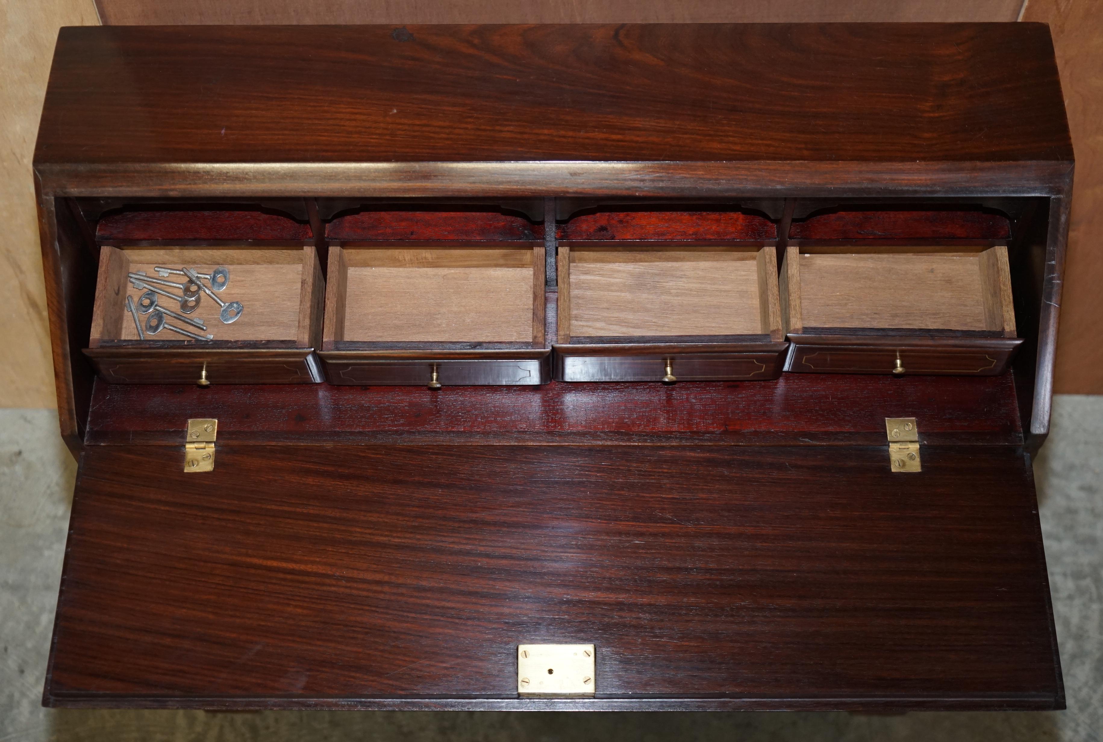 Antique Anglo Indian Military Campaign Camphor Wood & Brass Bureau Desk Drawers For Sale 9