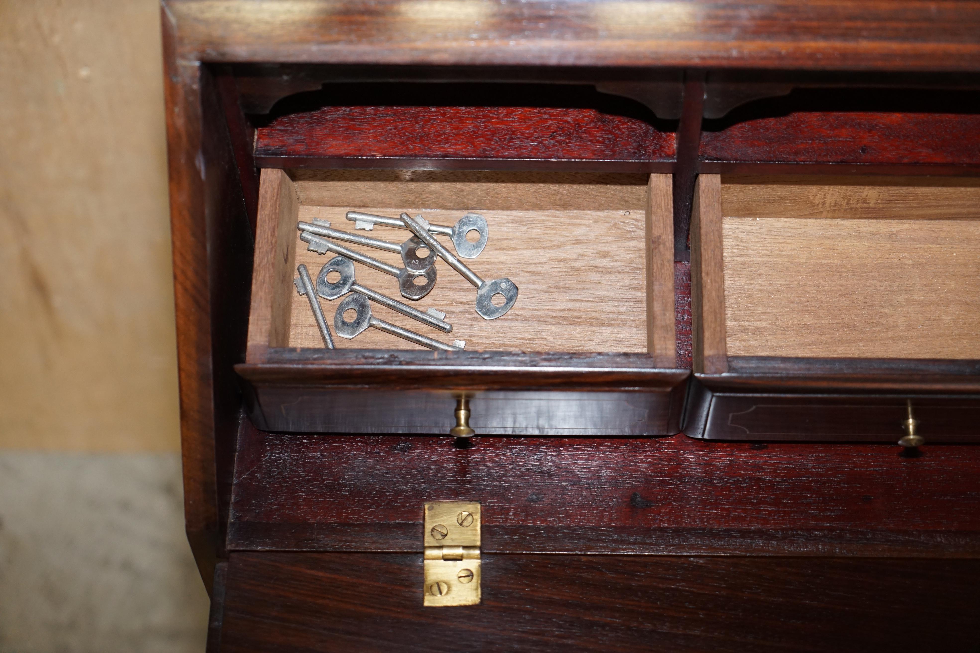 Antique Anglo Indian Military Campaign Camphor Wood & Brass Bureau Desk Drawers For Sale 11