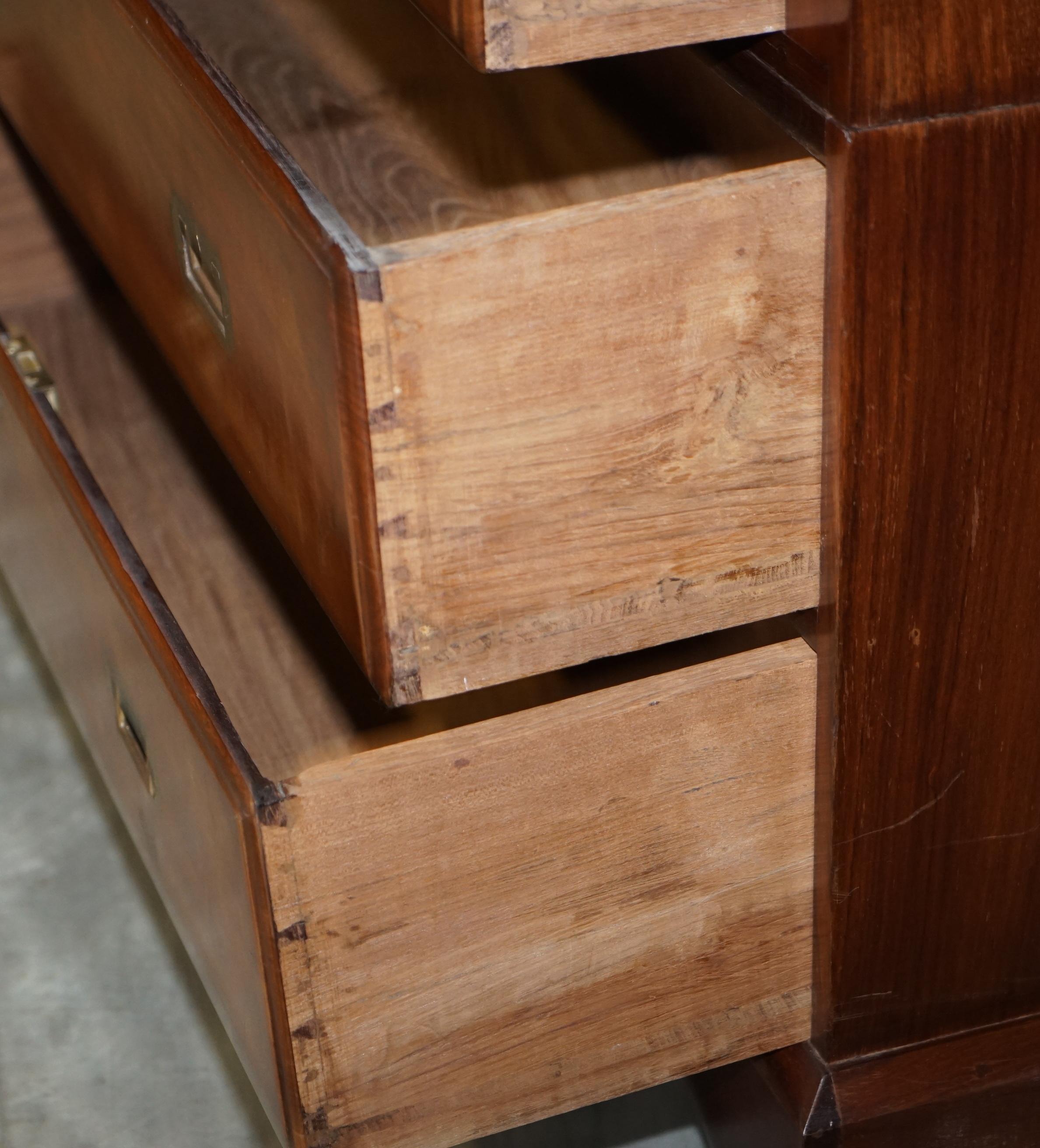 Antique Anglo Indian Military Campaign Camphor Wood & Brass Bureau Desk Drawers For Sale 13
