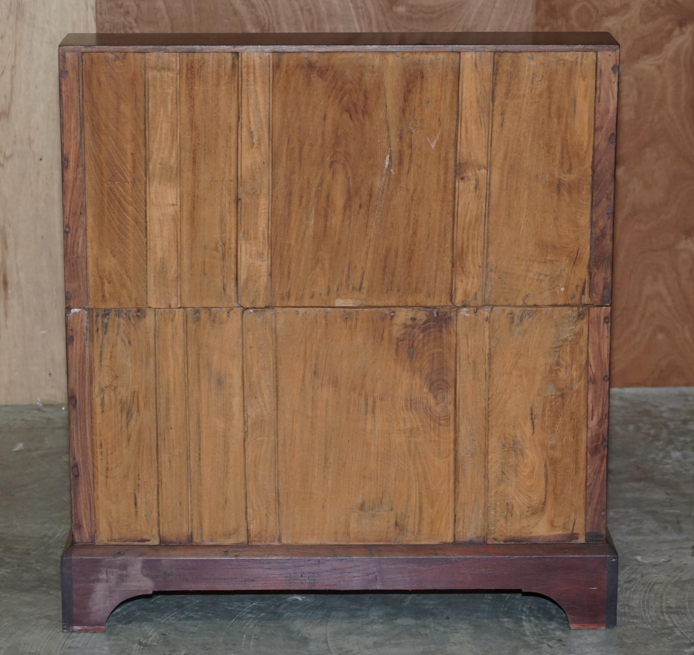 Antike Anglo-indische Militärische Kampagnen-Büro-Schreibtisch-Schubladen aus Holz und Messing, antik im Angebot 4